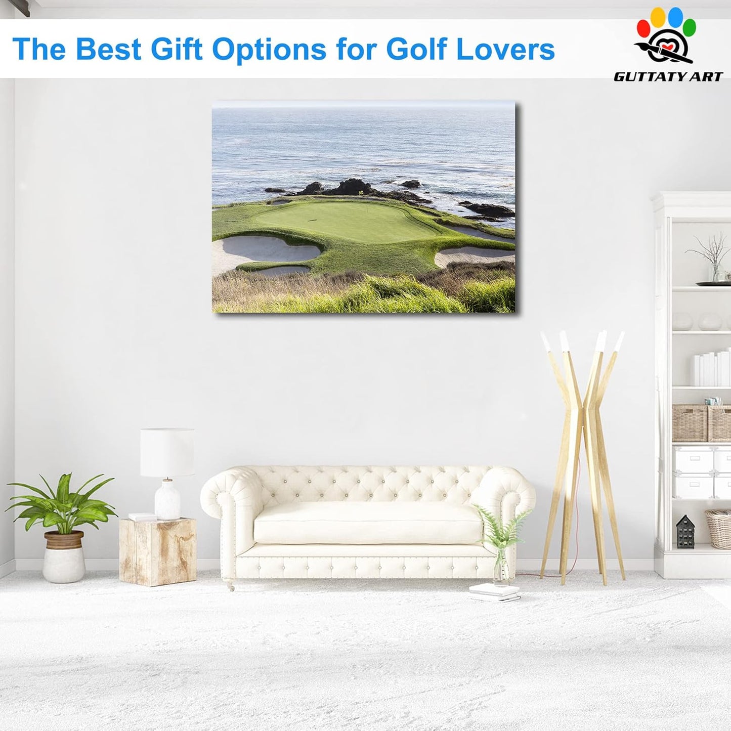 Pebble Beach Golf Course Canvas Wall Art, Modern Pebble Golf Links Picture for Living Room Wall Decor, Golf Poster Prints for Gym Home Decor, Framed Artwork for Office Bathroom Decor 28x40 Inches