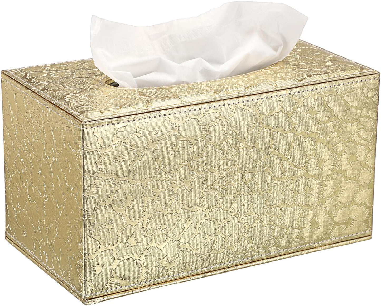 Sumnacon Tissue Box Cover Rectangle Leather Tissue Box with Magnetic Bottom,PU Cube Tissue Box Holder Decorative Gold Tissue Cover for Bathroom Toilet Bedroom Kitchen Office Table Desk Office,Large