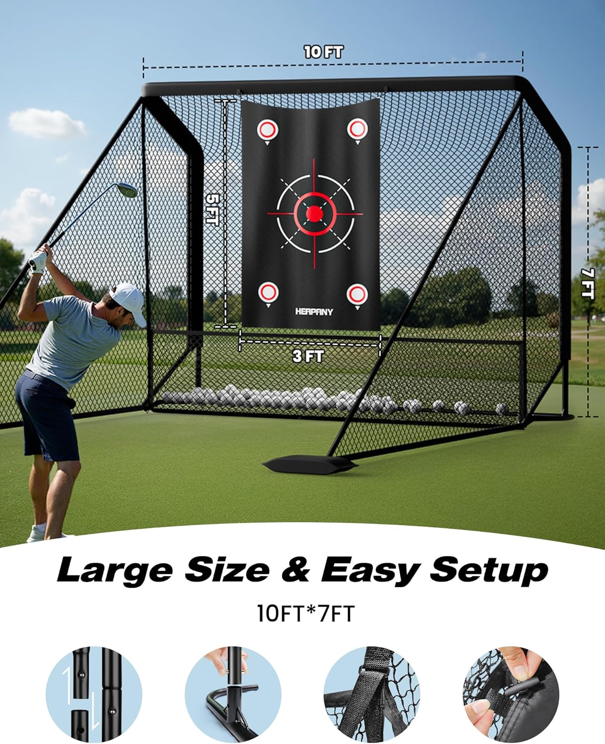 Golf Practice Net, 10x7ft Heavy Duty Golfnets for Indoor/Outdoor Training, Portable Hitting Nets with Carry Bag, Ideal Golfs Training Aid for Golfers Backyard Driving Chipping Swing