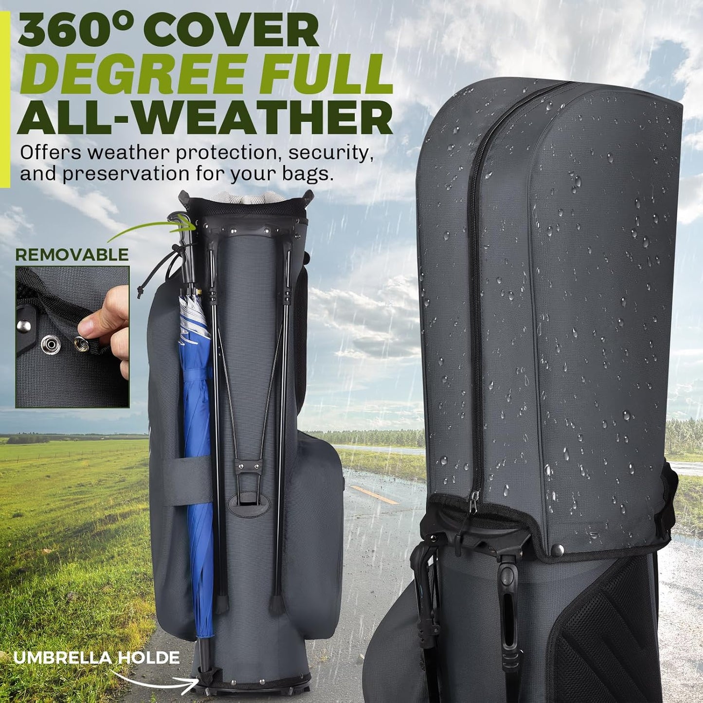 8-Way Golf Stand Bag, Lightweight Golf Bag with Dual Strap & Full-Length Dividers, Portable Golf Club Carry Bag with Multiple Pockets, Waterproof Rain Hood for Men Women