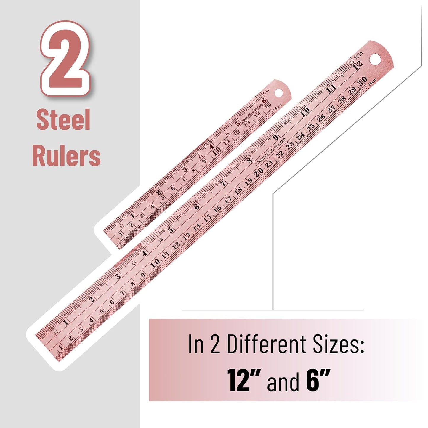 Mr. Pen- Steel Rulers, 2 Pack, 6" and 12", Rose Gold, 6 Inch Ruler Metal Rulers, Stainless Steel Ruler 12 Inch