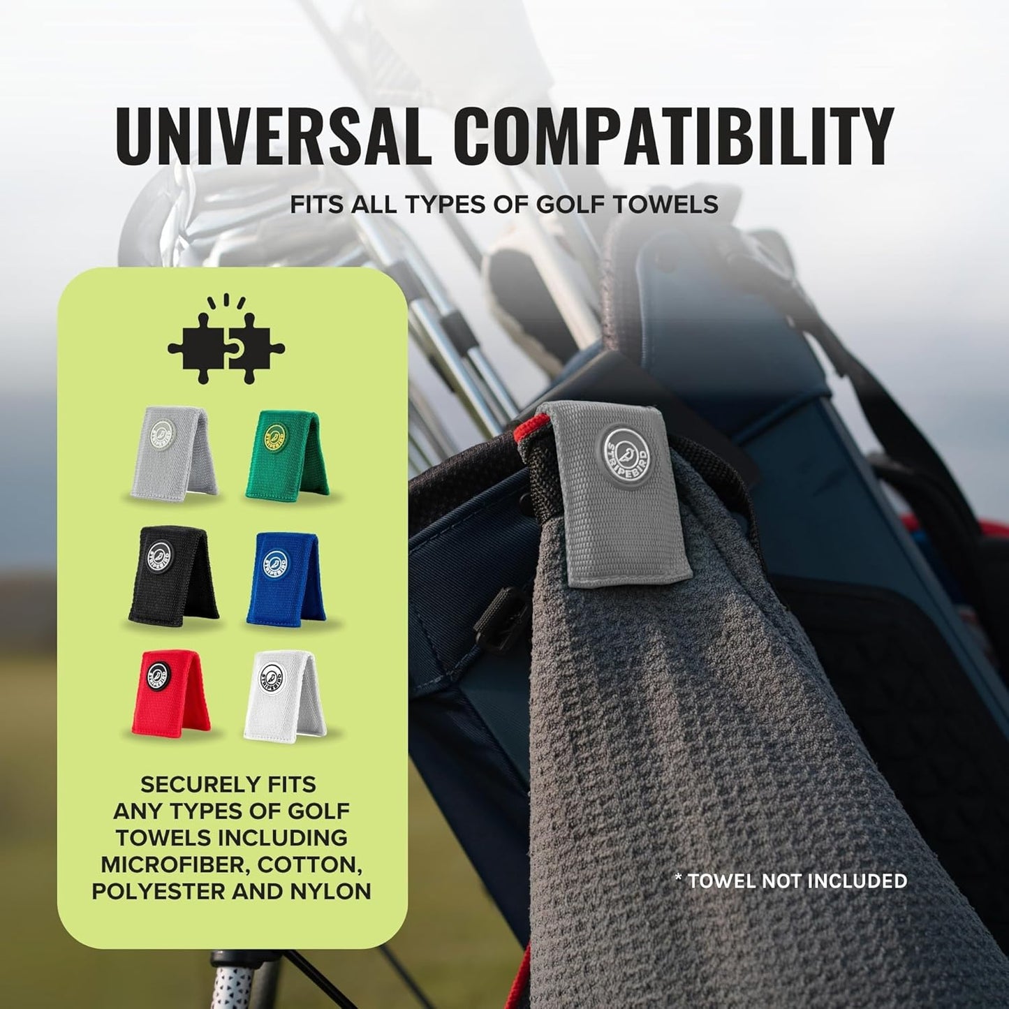 Stripebird - Magnetic Clip for Any Towel (Gray) - Highest Strength Magnet for Magnetic Golf Towel - Removable from Towels - Magnet Golf Towel - Magnetic Golf Towels for Men
