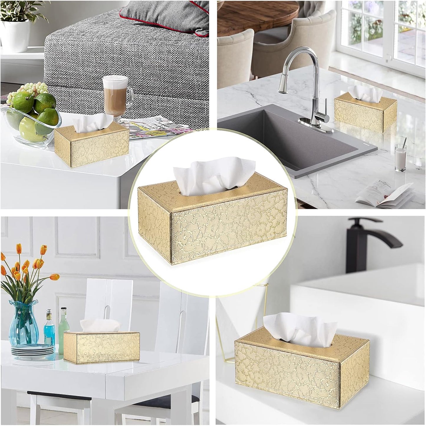 Sumnacon Rectangular Tissue Box Cover - Stylish Tissue Box Holder with Magnetic Bottom, Decorative Tissue Box for Vanity Dresser Night Stand Table Countertop (Gold, Medium)
