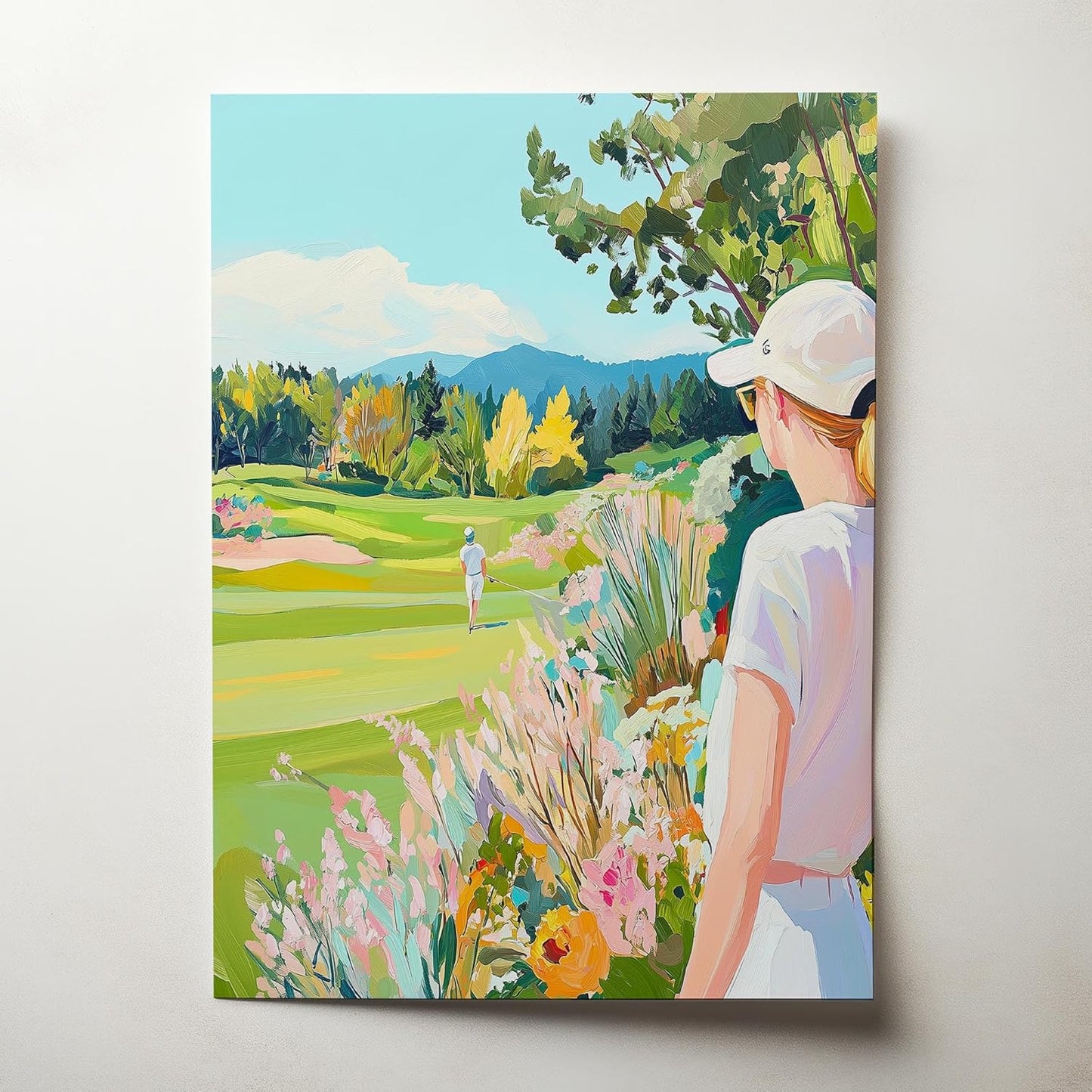 Golf Course Floral Pastel Art Print Posters - Premium Giclee Fine Art Prints - Golf Course Home Decor Posters, Golfer Art Prints for Home and Office Decor - Vintage Aesthetic, Ready to Frame
