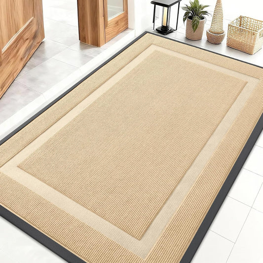 OLANLY Front Door Mat Indoor Outdoor Entrance, Waterproof All-Season, All-Weather Doormat, Sturdy Natural Rubber, Fade Resistant, Low Profile, Easy Clean Patio Porch Entryway Mat, 47x32, Beige