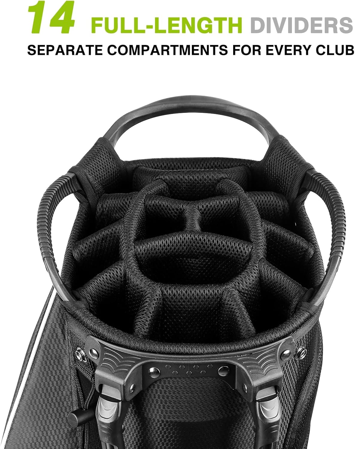 Golf Stand Bag 14 Way Top Dividers Full-Length with Stand, 8 Pockets, Cooler Pouch, Waterproof Golf Bag for Men, Dual Strap, Rain Hood