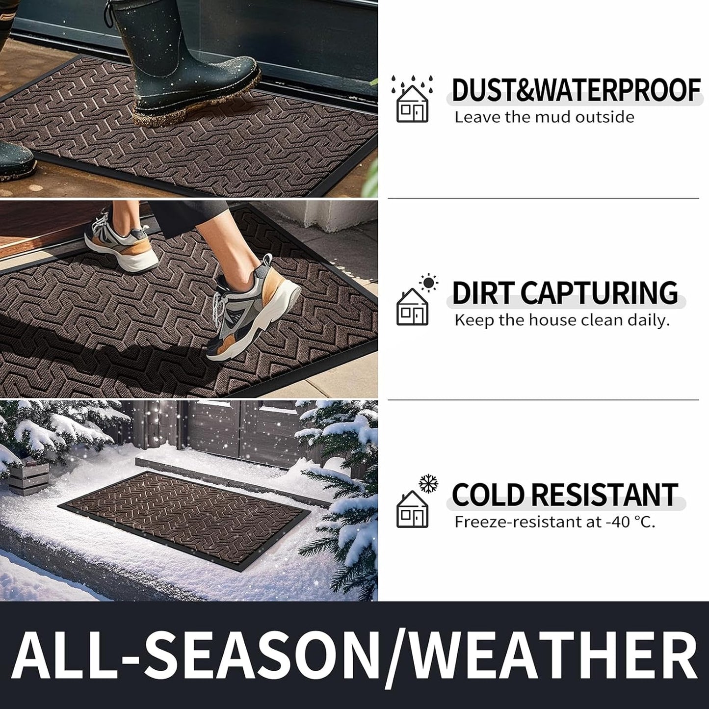 Yimobra Large Door Mat Outside Entrance 36x24, Waterproof Heavy Duty Outdoor Mats for Front Door, Non Slip Rubber Entry Mat for Garage Patio Indoor, Easy Clean, Brown