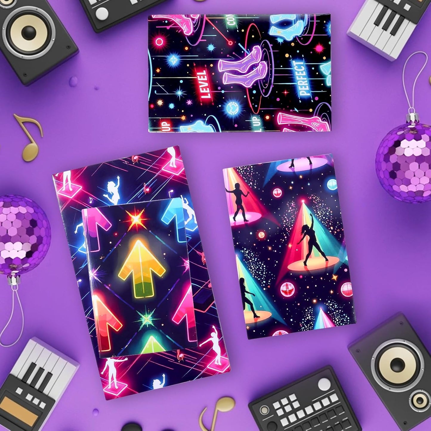 Pineraap Neon Dance Wrapping Paper 12 Sheets, Disco theme Gift Wrap for Gamers,Dance Enthusiasts,20"×28"