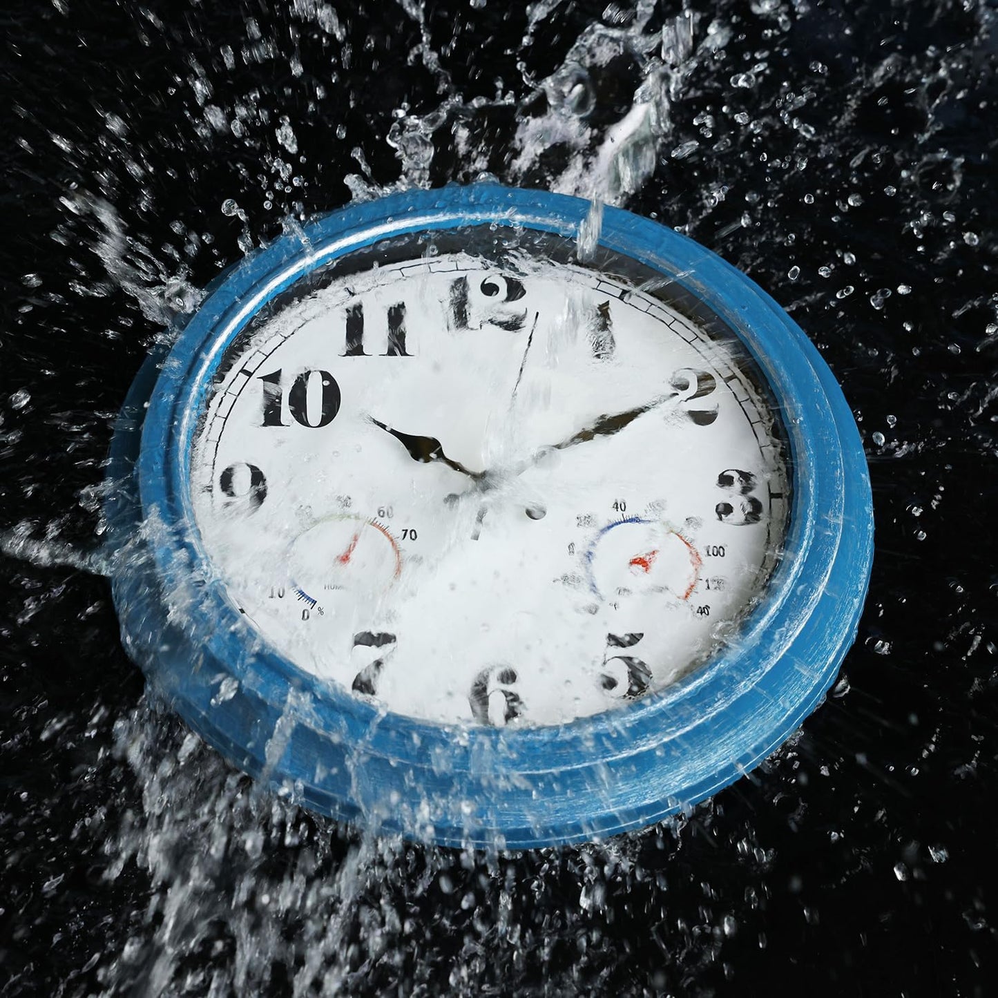 JENLYSTIME 13 Inch Outdoor Clock, Waterproof and Silent, with Thermometer and Hygrometer, Large Numbers for Easy Reading, Perfect for Home,Office,Bedroom,Kitchen,Porch,Garden,Pool(Blue)