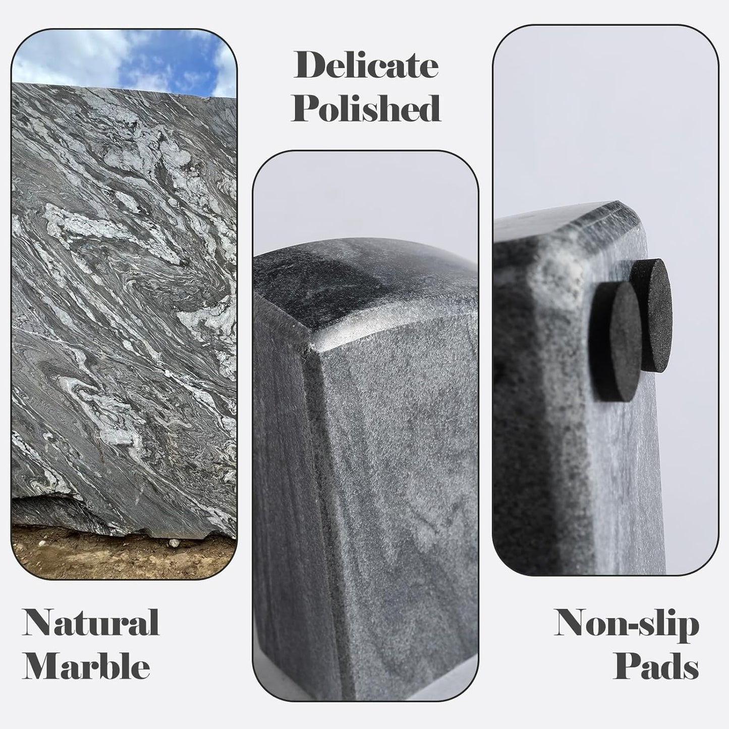 Marble Bookend for Shelves, Non-Skid Bookends for Heavy Books, Heavy Duty Book Stopper for CDs, Luxury Book Shelf Holder, Quarter Circle Design Book Ends Decorative, Monte Grigio, Set of 2