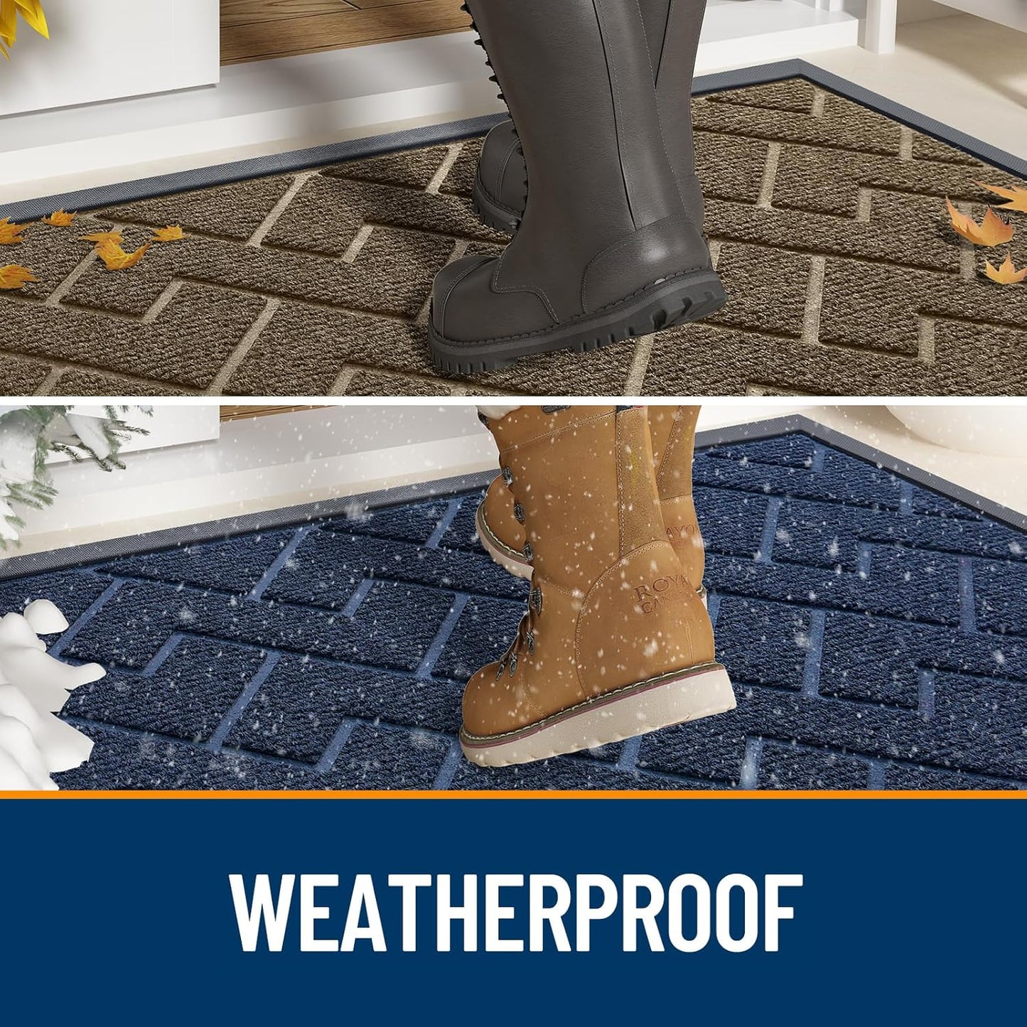 OLANLY Front Door Mat Indoor Outdoor Entrance, Waterproof All-Season, All-Weather Doormat, Sturdy Natural Rubber, Low Profile, Easy Clean Patio Porch Entryway Mat, Herringbone Brick (Brown, 71x23)