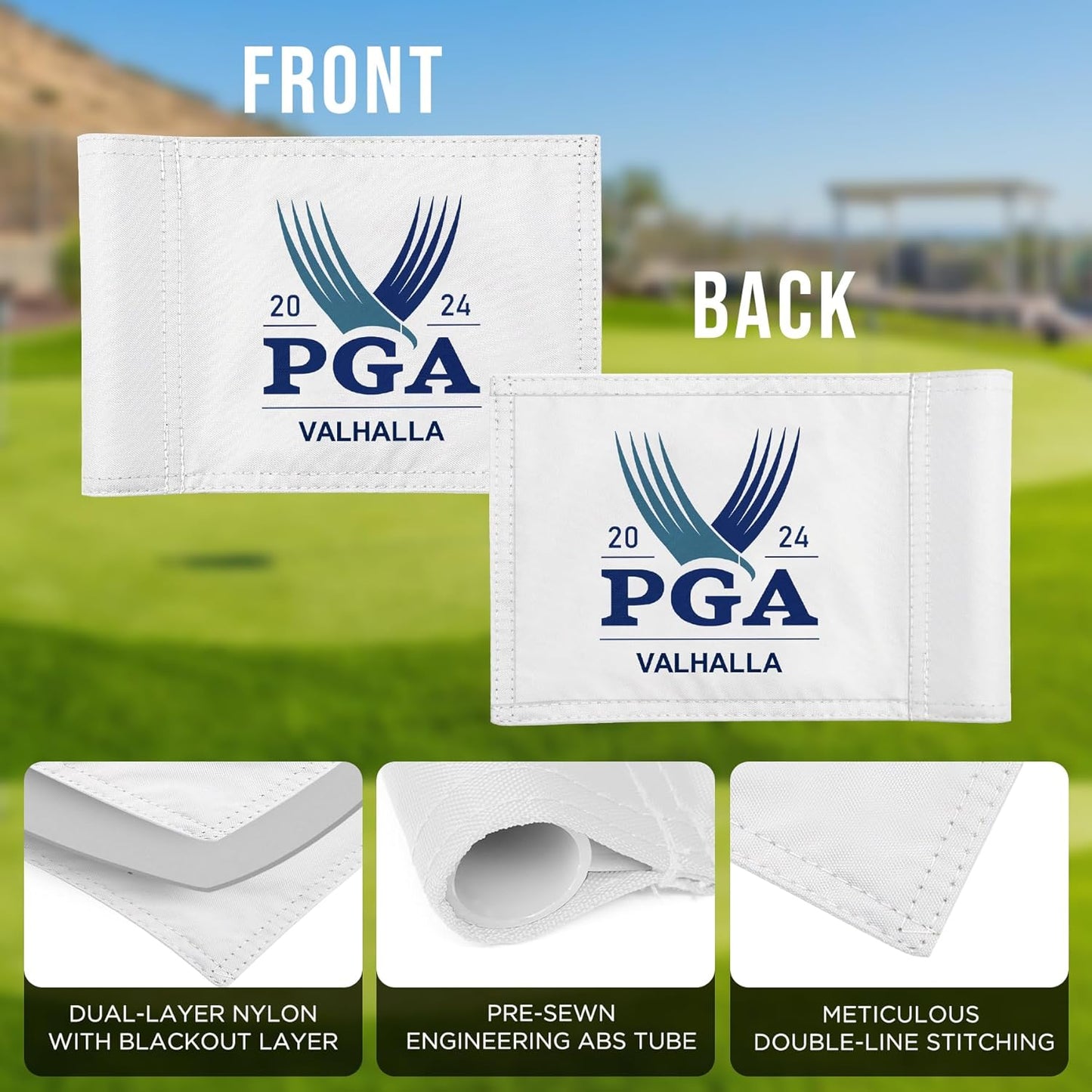 Themed Golf Flag Mini, 8x6 Inch, Double-Sided Silk-Screened, Fade-Resistant 420D Nylon, Ideal for Backyard Practice Putting Green