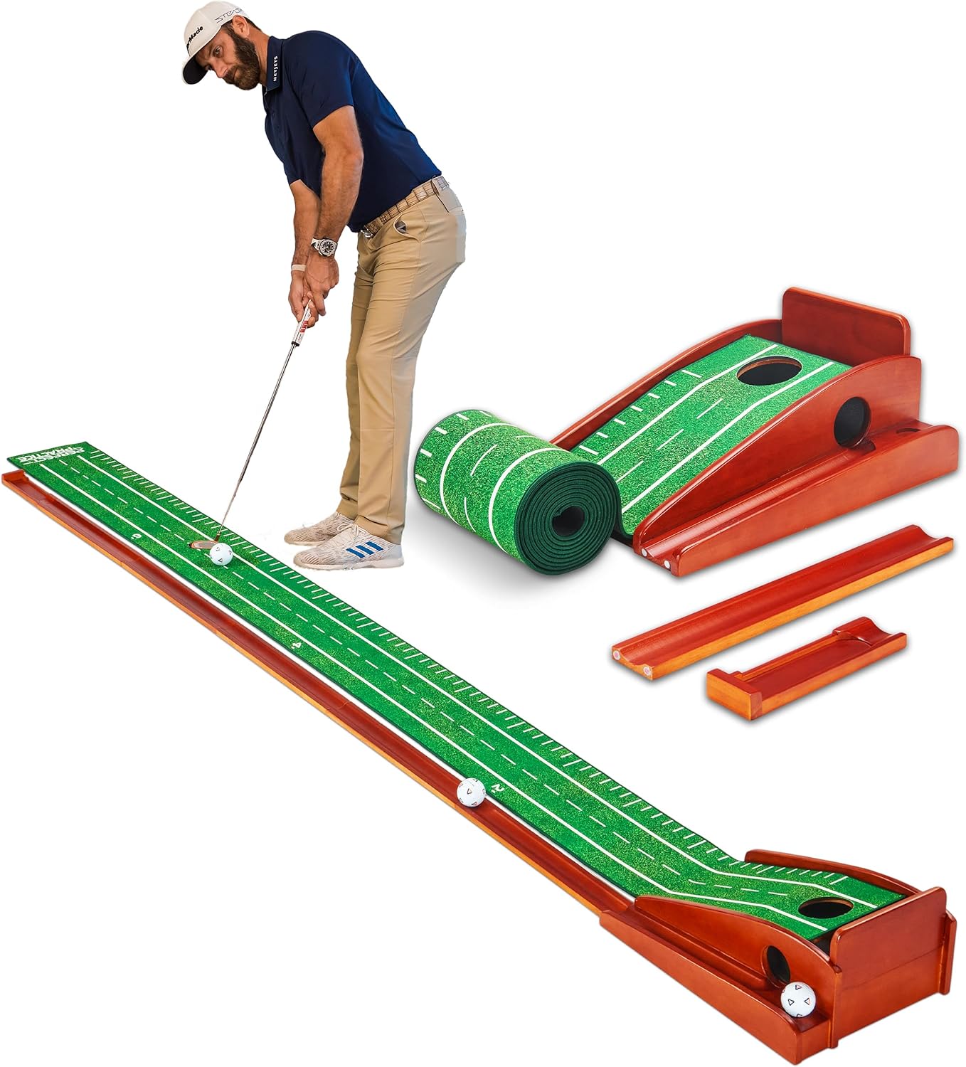 Perfect Practice Golf Putting Mat - Portable Putting Green, Indoor & Outdoor Practice, with Ball Return - Golf Training Aid for Home, Office, Backyard - Golfing Gifts for Men