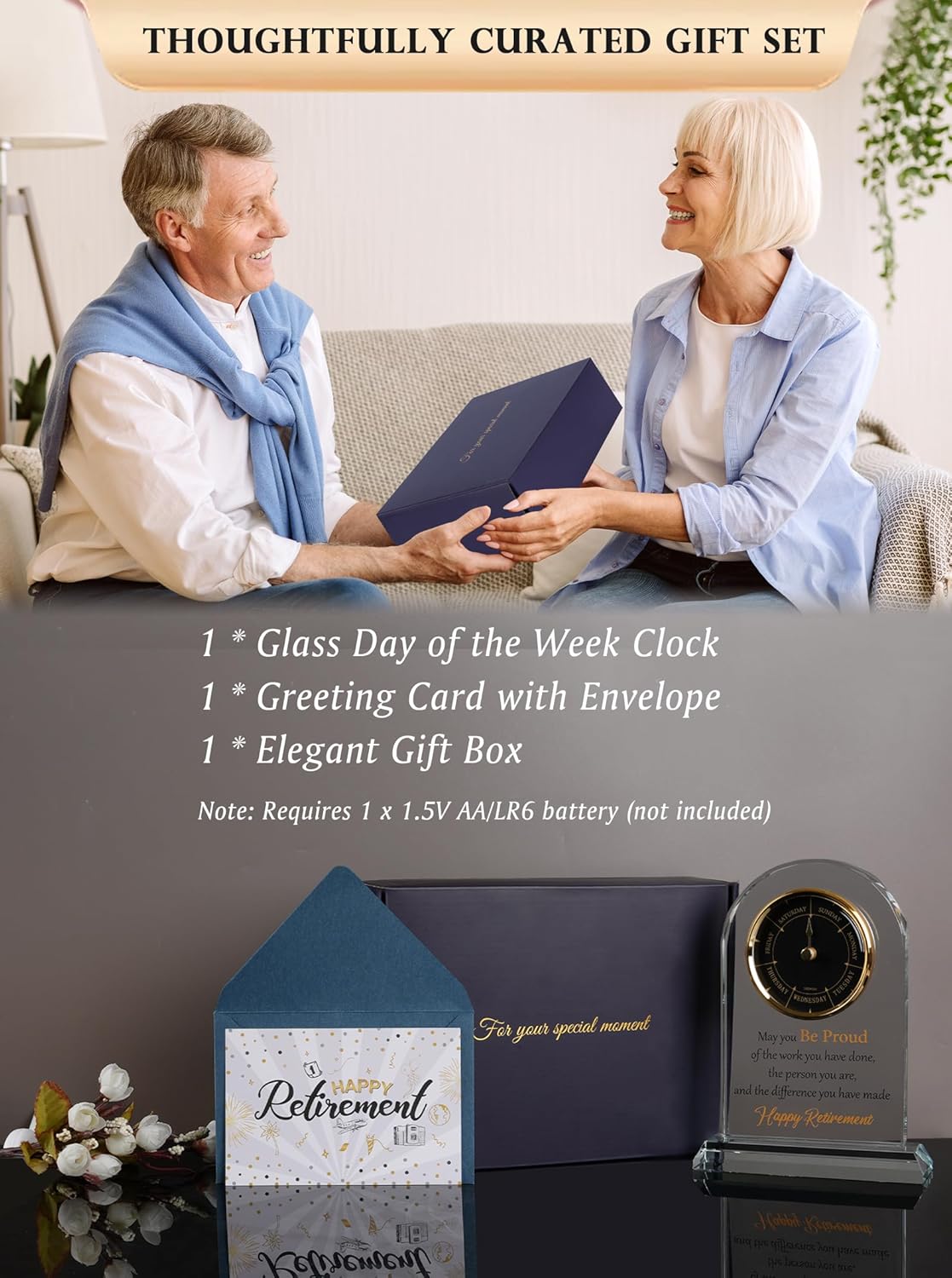 DEEWISH Retirement Gift for Women Men, Days of The Week Desk Clock, Happy Retirement Plaque Gifts for Coworkers Boss, Going Away Gift for Retired Friends, Farewell Presents for Teacher Doctor Nurses