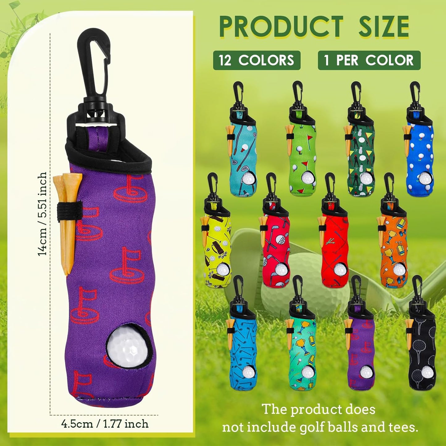 WILLBOND 12 Pcs Golf Ball Tee Holder Neoprene Pouch Golf Ball Carry Bag Multicolor Portable Accessories for Man Woman