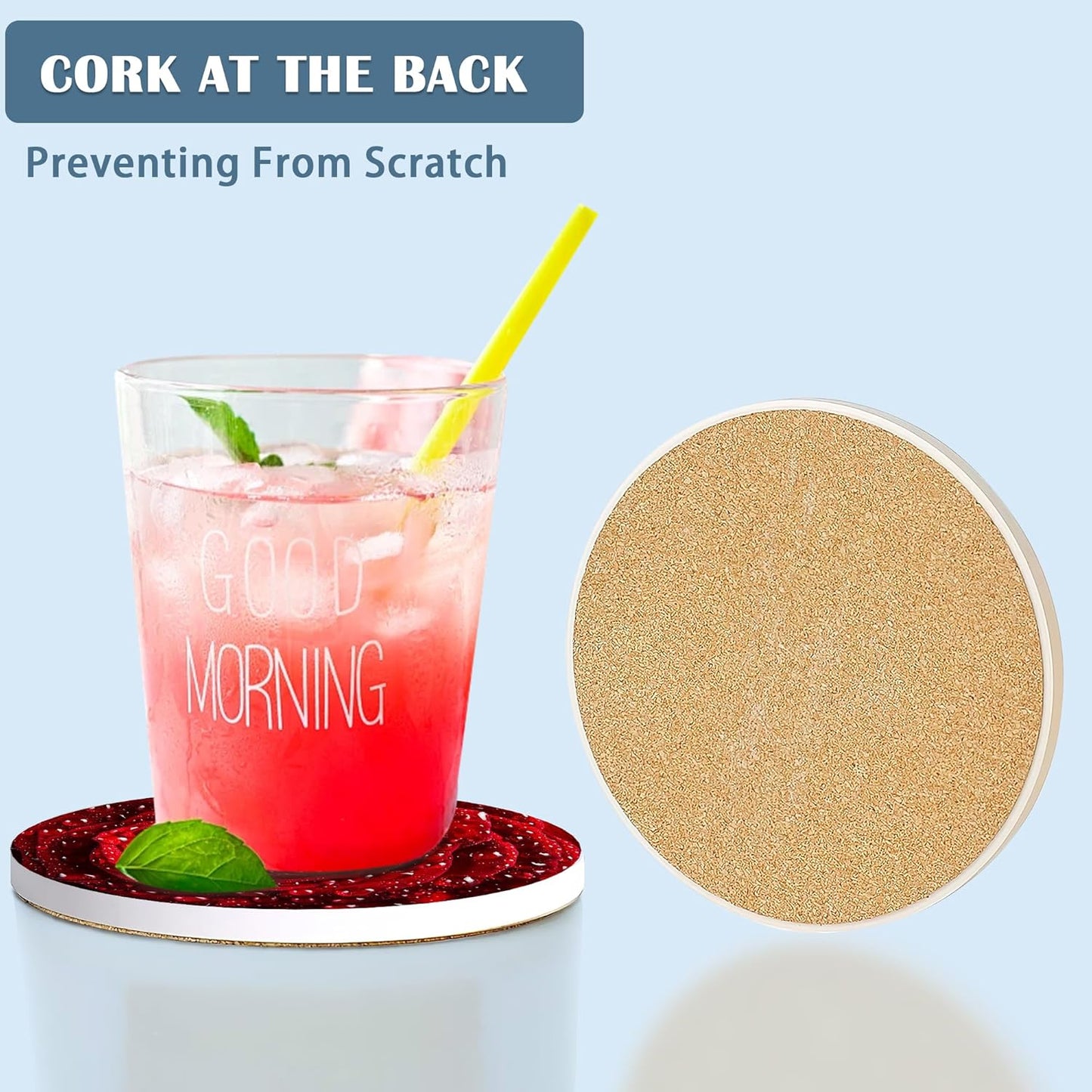 Coasters for Drinks,Red Rose Flower Absorbent Coaster Set of 4 with Cork Base,Ceramic Drink Coasters for Cold Drinks Wine Glasses Cups Mugs,Housewarming Gifts for Home Decor