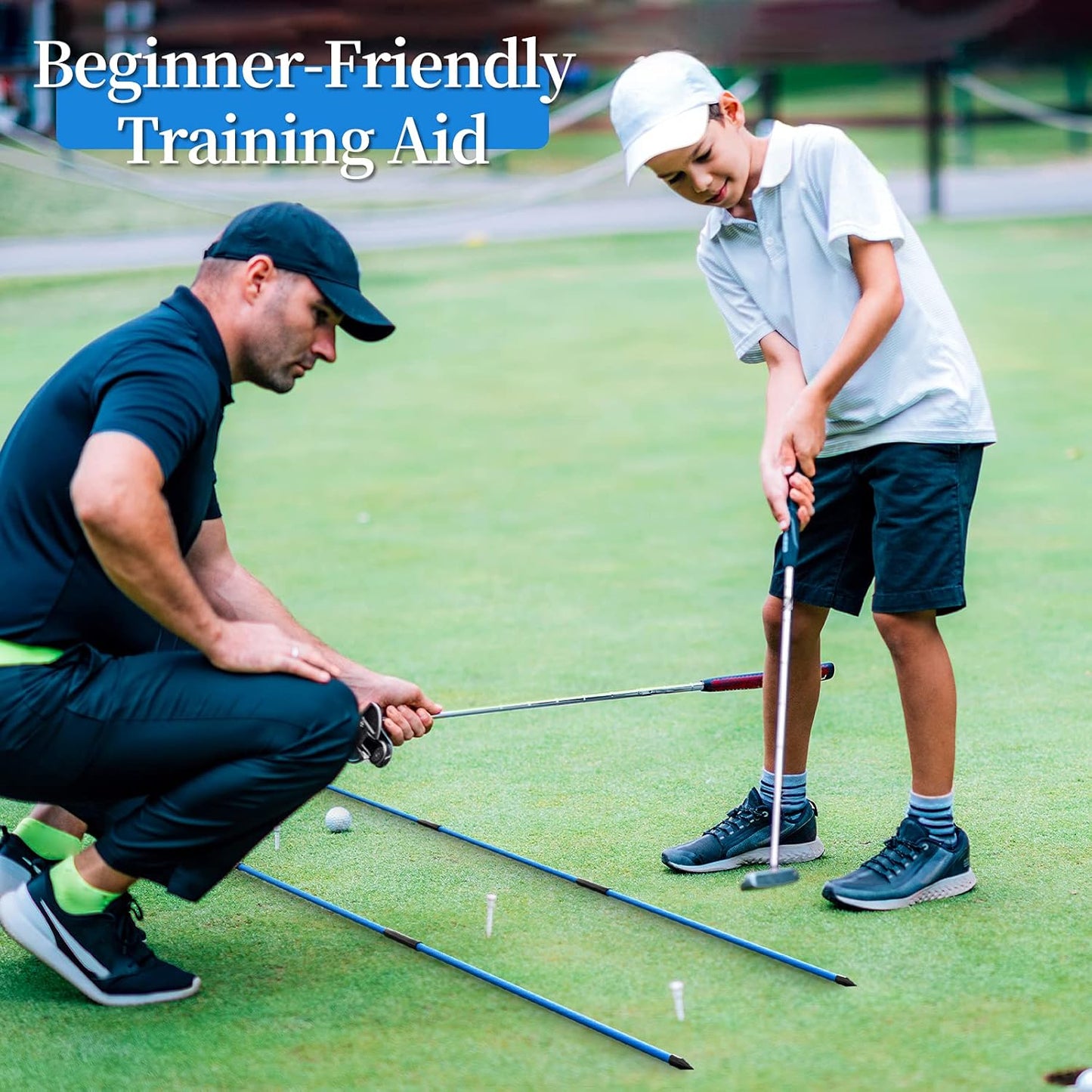 MoKo Golf Alignment Stick, 2 Set Golf Alignment Rods, 48" Collapsible Alignment Stick Golf Training Aid for Aiming, Putting, Posture Corrector, Golf Practice Sticks with Clear Tube Case