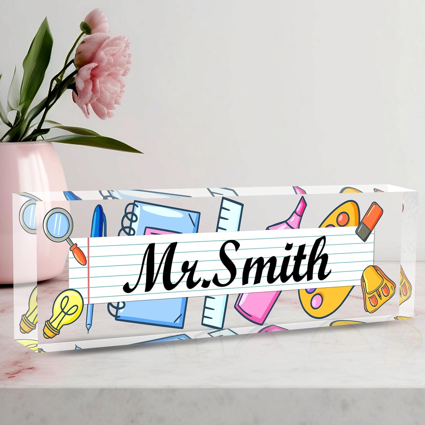 Teacher Name Plate for Desk, Acrylic Desk Name Plate Personalized Office Desk Decor, Teacher Appreciation Gifts The Office Gifts for Teacher
