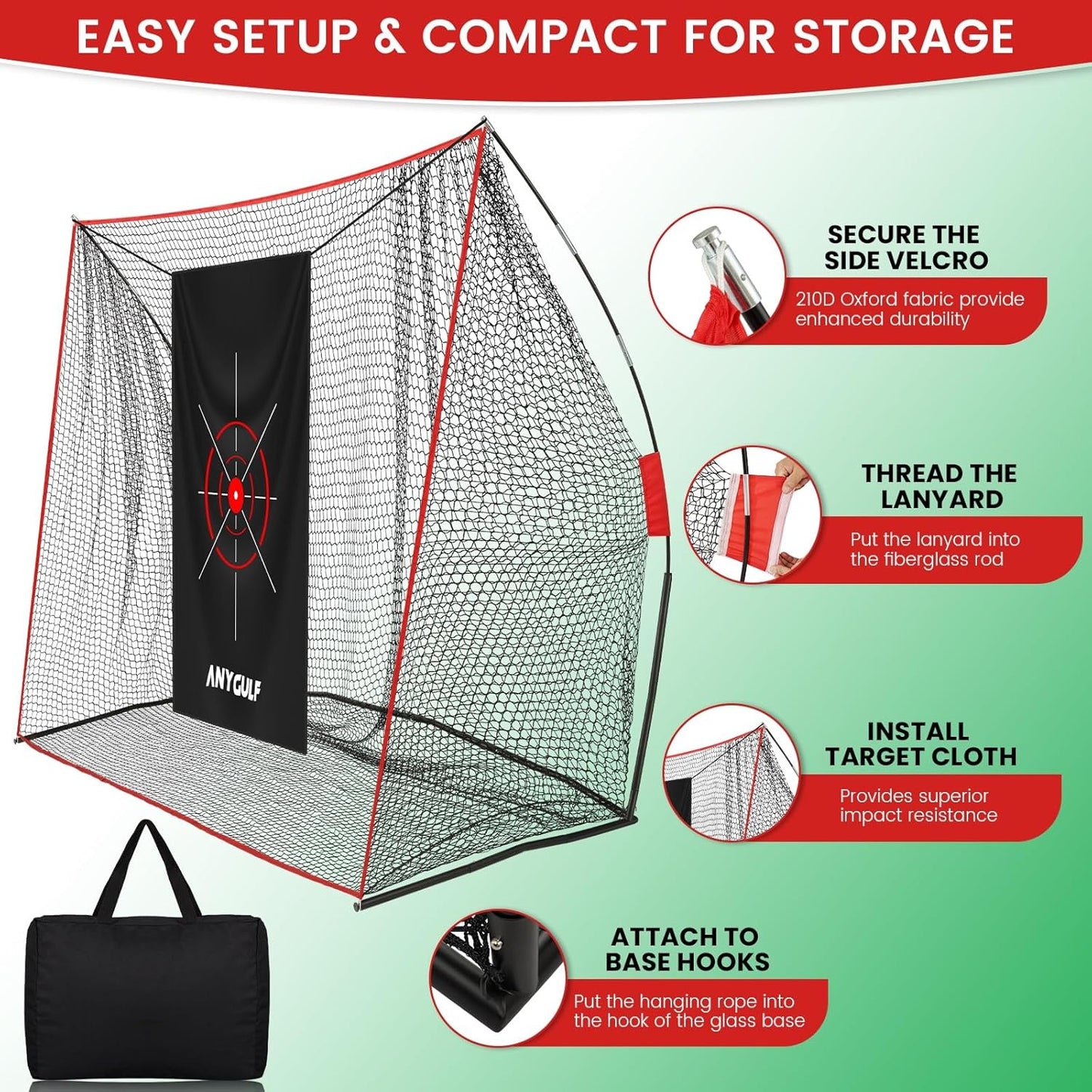 Pro Golf Net,Heavy Duty Golf Practice Net with Mat, Outdoor Indoor Hitting Nets with Noise Reduce Silk Target for Backyard Driving Chipping/Garage Training