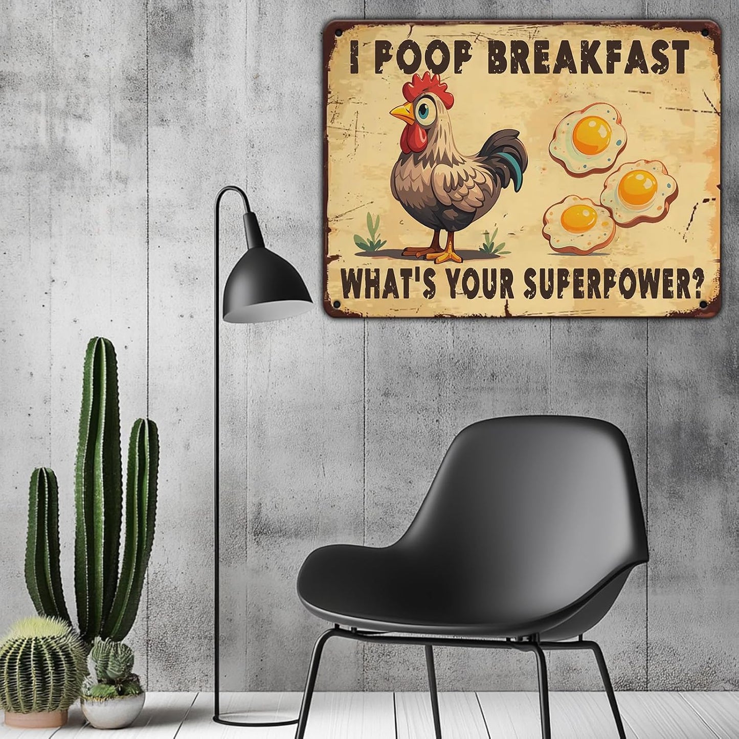 Farm Sign Chickens Pooping Breakfast Tin Sign Plaque Metal Poster 12x8 Inch Wall Decor