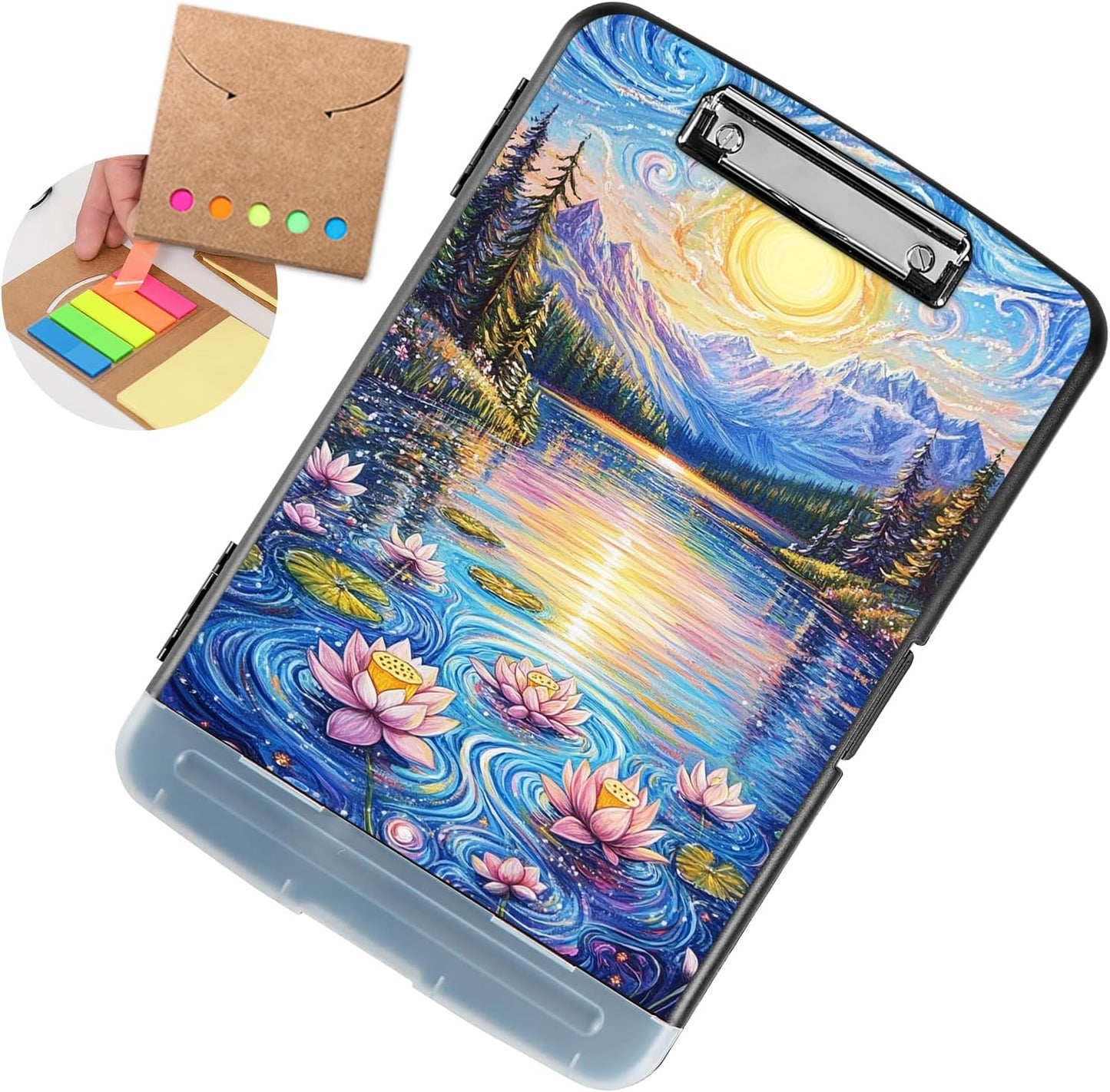 Clipboard with Storage - Large Capacity,Nursing Clipboard with Pen Holder,Heavy Duty,Plastic Side-Opening Folder for Teacher,Nurse - Lotus Sun Lake
