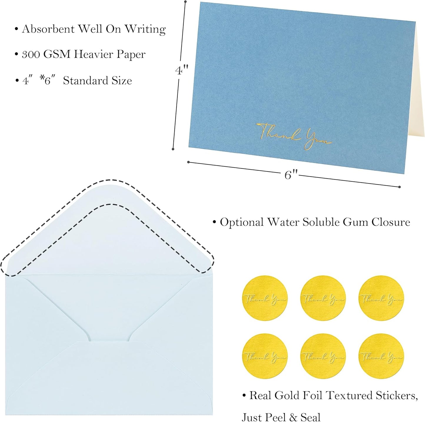 Crisky Blue Thank You Cards with Envelopes & Stickers， 50 Pack Bridal Shower Graduation Thank You Cards Small Business, Wedding Baby Shower Birthday Funeral Notes Bulk