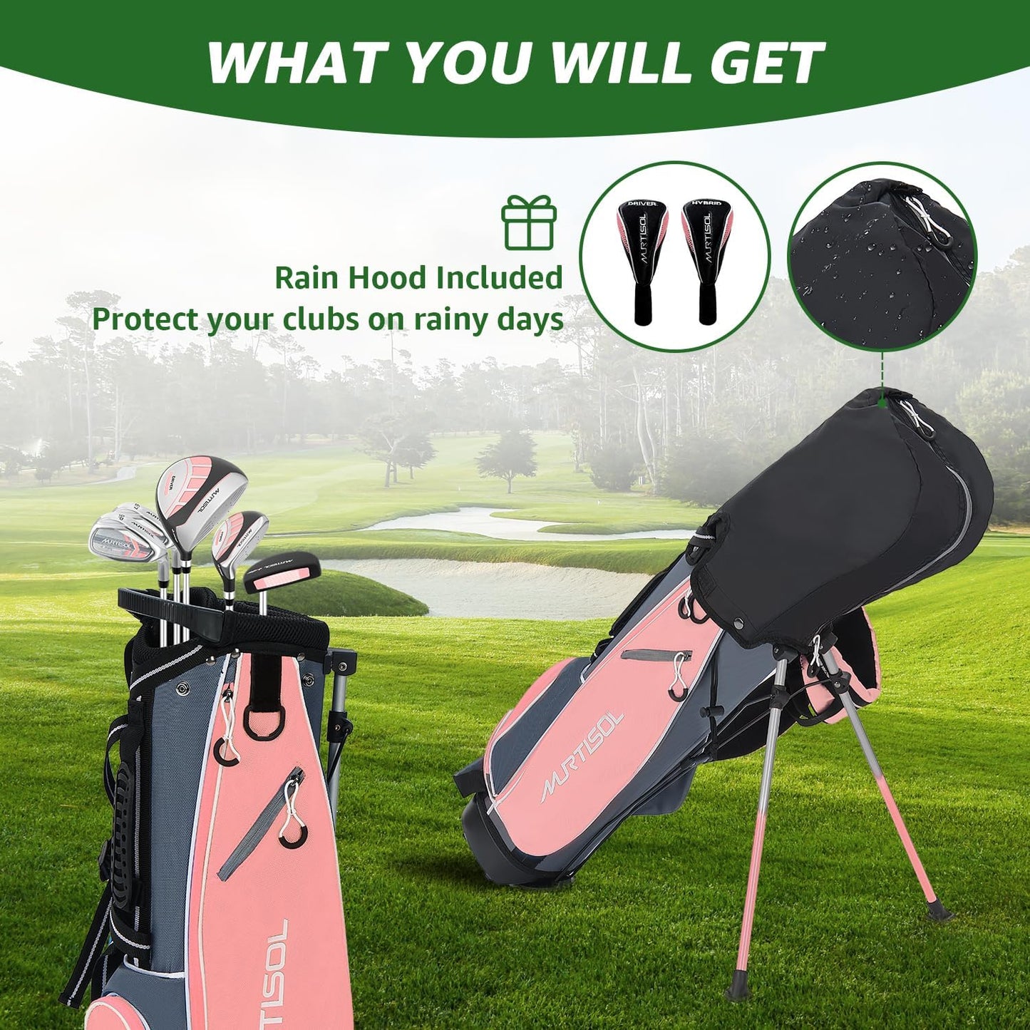 5/6 Pieces Kids Golf Club Set, Junior Golf Club Set Ages 4-12 Includes Stand Bag, 1# Drive, 5# Hybrid, 6/7#, 9/P# Irons and Putter Right Hand for Boys Girls
