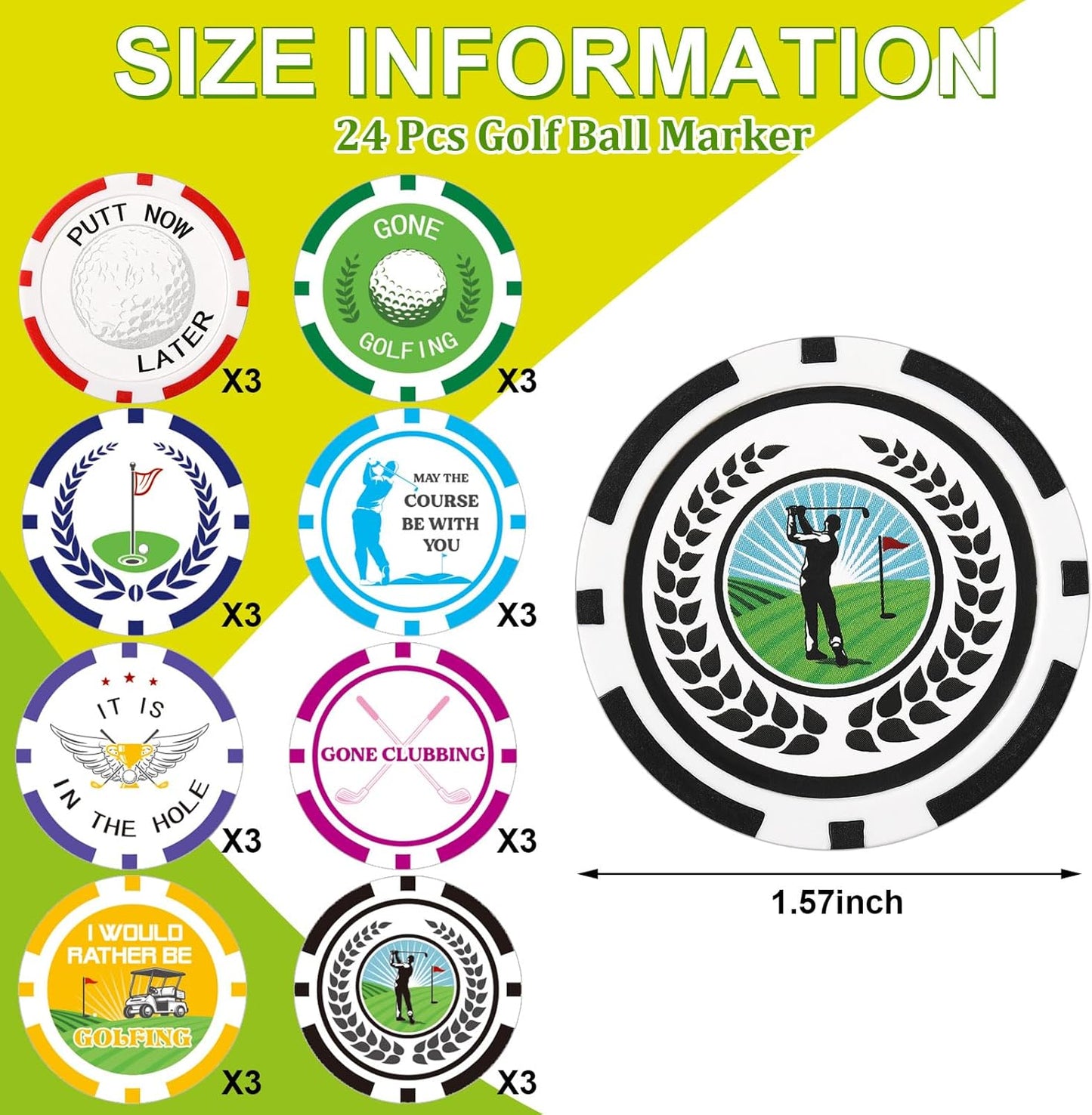 Sosation 24 Pcs Golf Ball Marker Funny Poker Chip Collection Poker Chip 1.57 Inches Ball Marker Set for Adult Accessories, 8 Styles