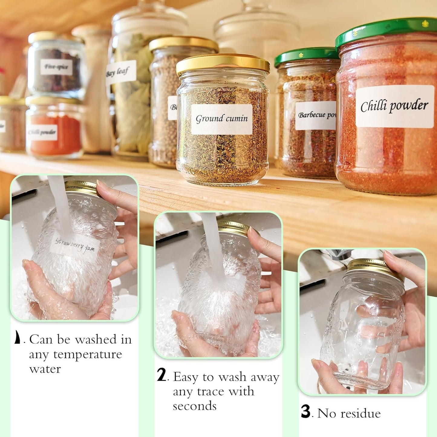 ESSENTIAL 500 Dissolvable Food Labels, 1 x 2 Inch Blank White for Food Storage, Containers, Mason Jars, Freezer(1 Roll - 500 Labels)