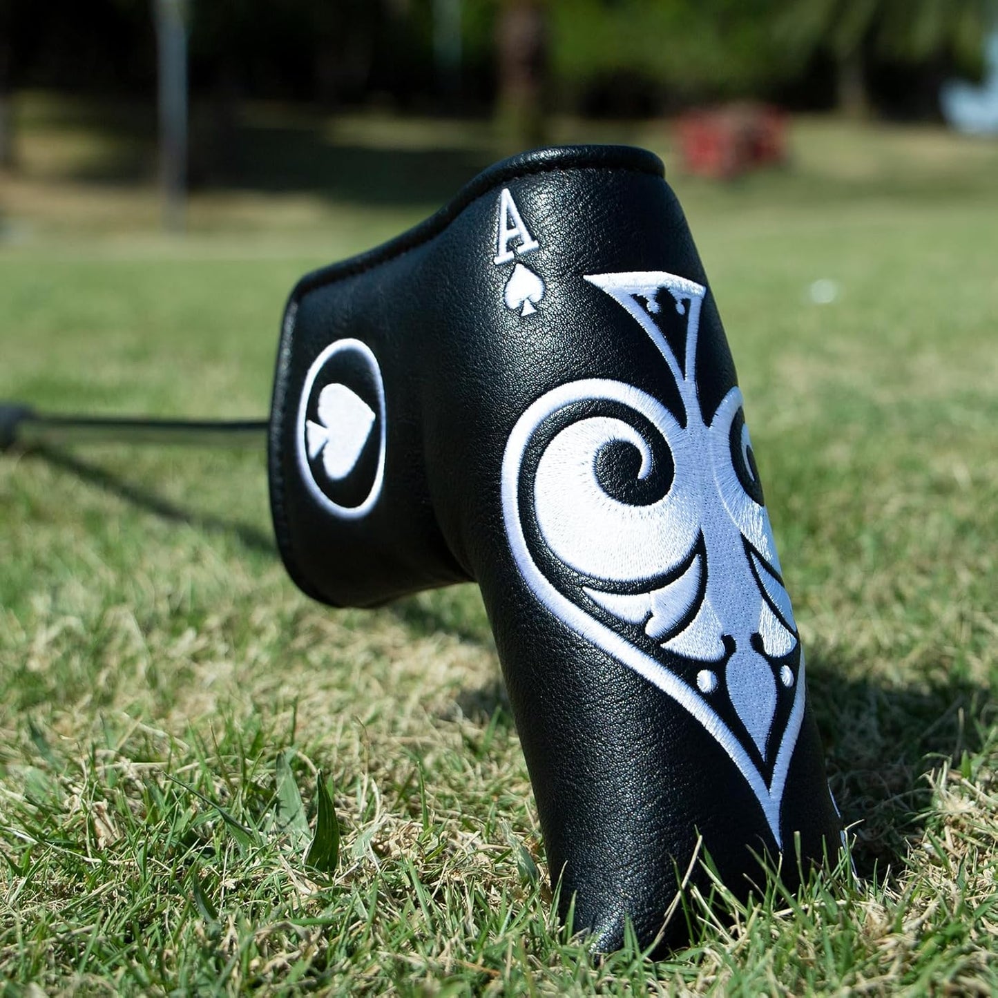 Black Golf Ace of Spade Golf Club Cover for Golf Clubs - Hybrid Headcover Golf Driver Headcover 3 Wood Head Cover (Rotatable 2 3 4 5 6 Ut Head Cover) Putter Headcover
