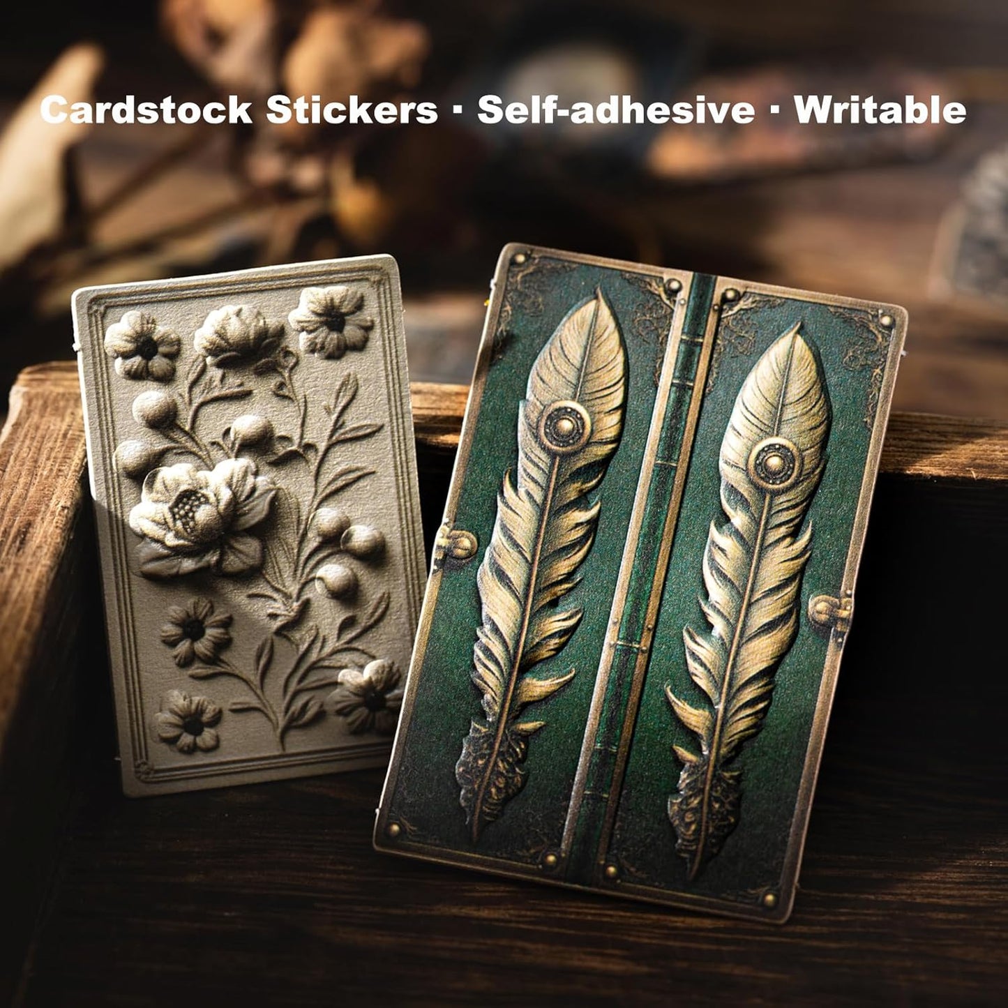 Metal Imprint Stickers Set – 120PCS Vintage Faux Embossed Label Stickers Featuring Writable Self-Adhesive Tags for Scrapbook Junk Journal DIY Crafts