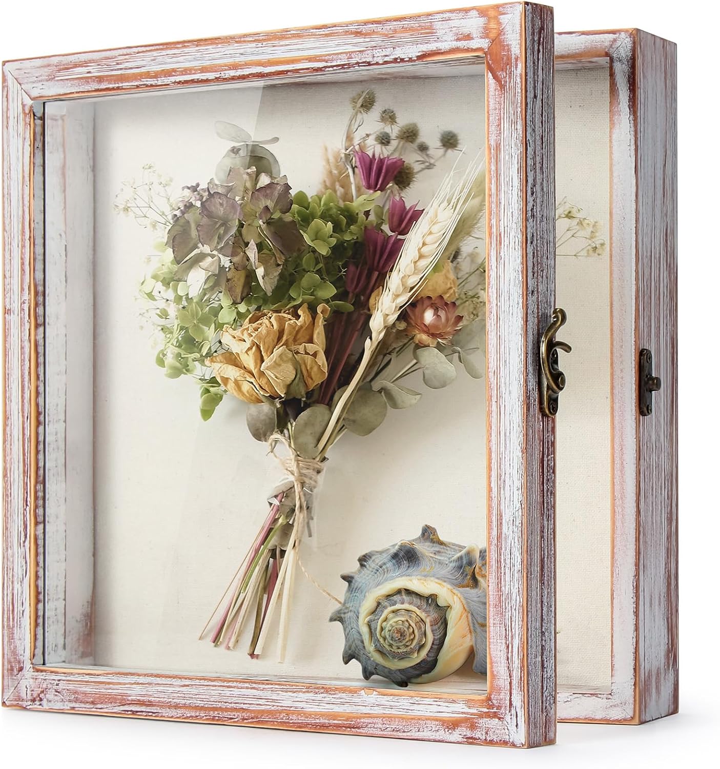 TJ.MOREE Flowers Shadow Box Display Case 12 x 12 Shadow Box Frame with Glass Window Door Farmhouse Picture Frame Wedding Bouquet Memorabilia Photos Memory Box for Keepsakes - White Pink