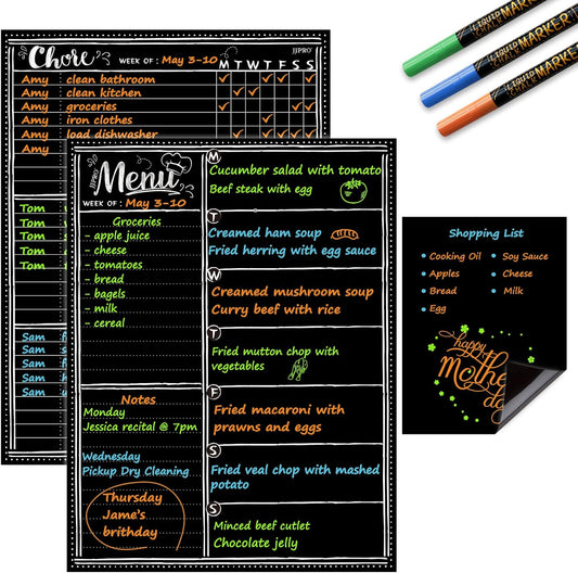 JJPRO Magnetic Dry Erase Menu and Chore Chart Blackboard for Fridge-Weekly Meal Planner Chalkboard,Behavior Chart Chalkboard for Multiple Kids with Notepad Blackboard
