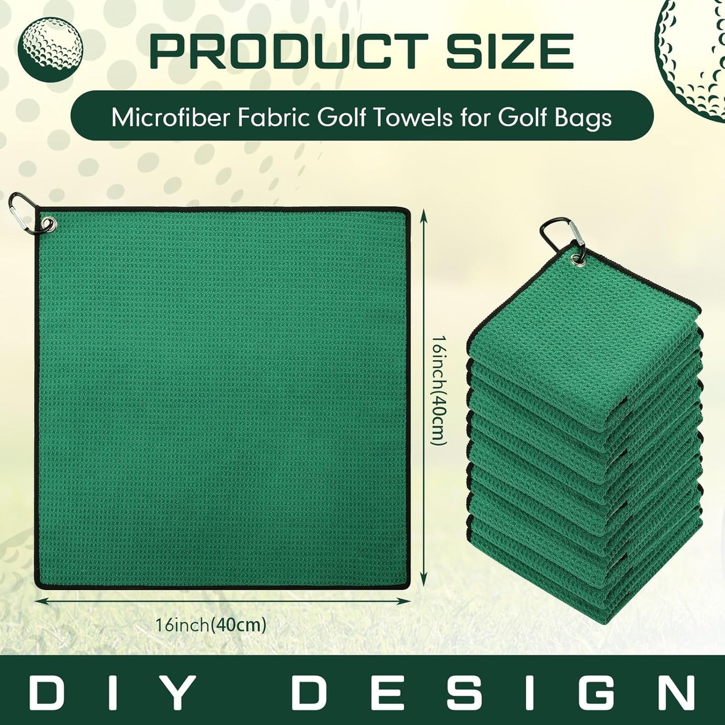 Batiyeer 30 Pcs Bulk Golf Towels for Golf Bags 16'' x 16'' Microfiber Fabric Golf Towel Waffle Pattern with Clip for Bags Men Mini Tournament Fitness Yoga Camping(Green)