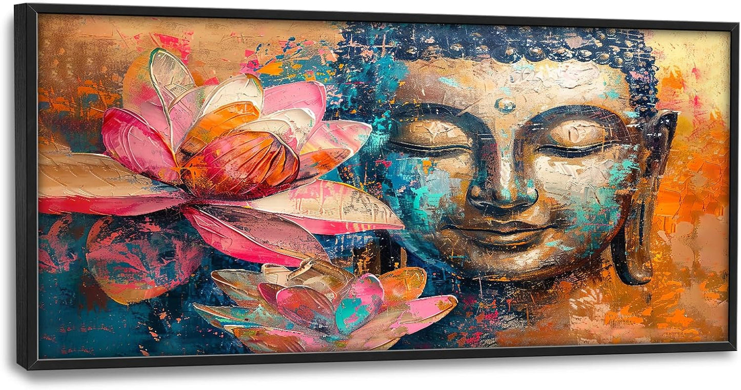 Large Buddha Framed Wall Art for Living Room Zen Lotus Pictures Wall Decor Buddha Canvas Painting Artwork Buddhist Meditation Home Decorations for Buddhism Room Bathroom Office 60x30 inch