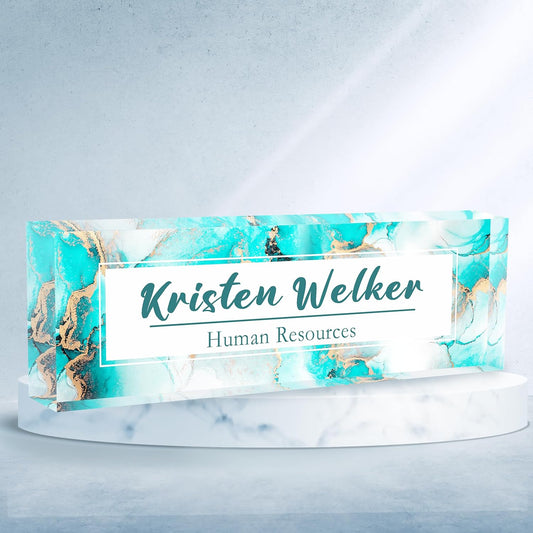 Personalized Name Plate for Desk Custom Acrylic Desk Name Plate Custom Employee Appreciation Gifts Office Gifts for Women, Men, Boss, Coworkers, Teacher, Nurse (Blue 2)