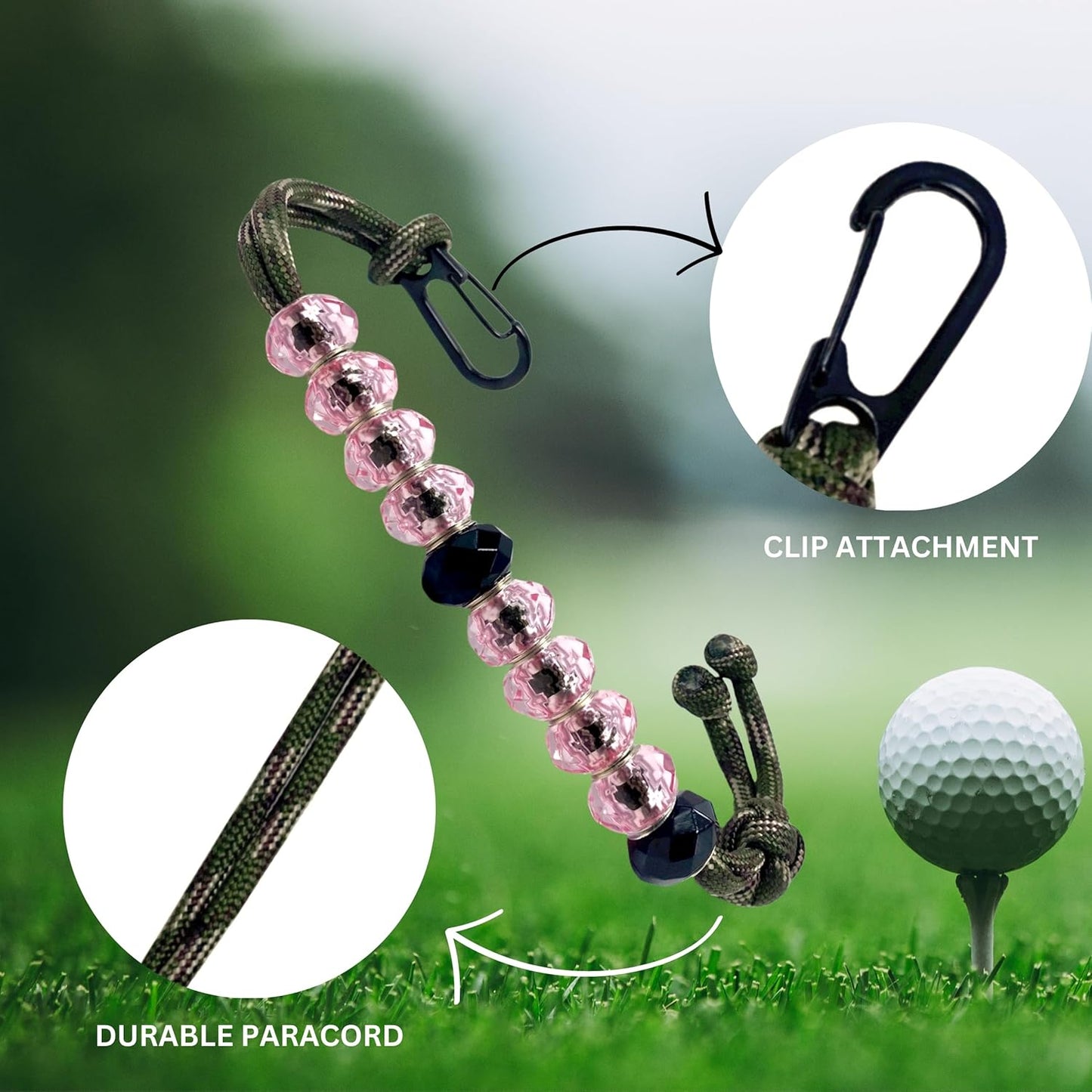 LAMIBEE Golf Beads Count Stroke Score Counter, Durable 550 lbs Paracord String with 10 Beads, Easy Scorekeeping, Hand-Braided with Clip