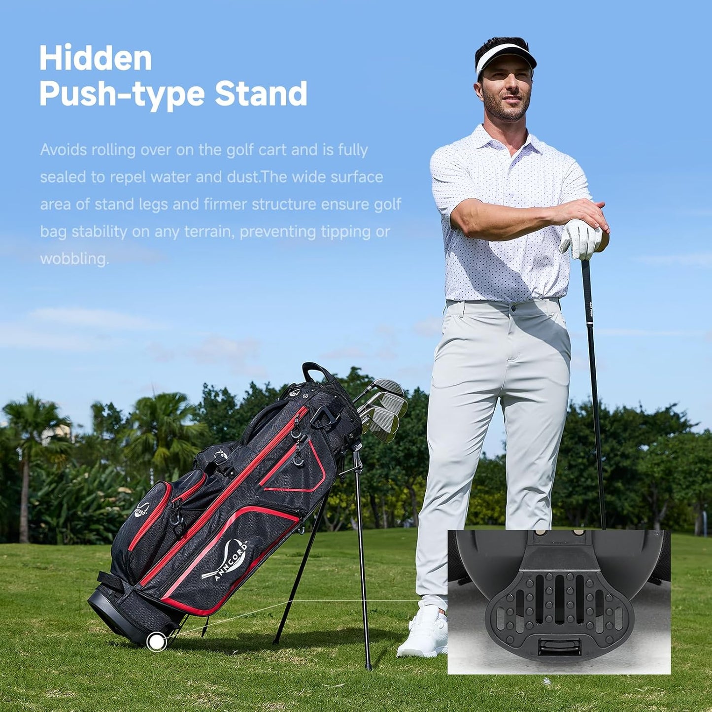 Golf Stand Bag with 4 Way Full Length Dividers, 4.4 Lbs Lightweight Golf Bag for Men Women, Waterproof Golf Carry Bags w/Stand, 7 Pockets & Cooler Pouch, Dual Straps, Rain Hood