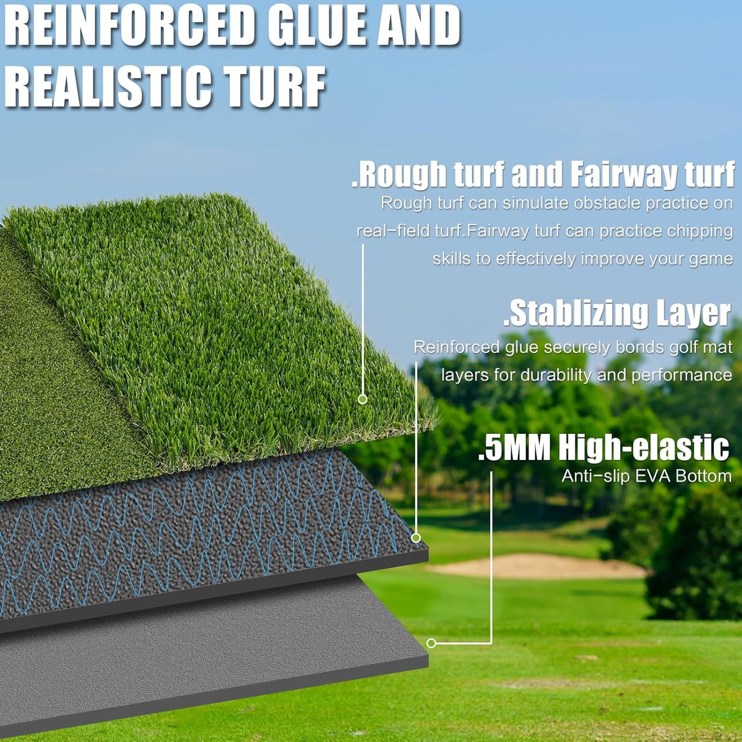 SIOTMERA 23x16IN & 5x4FT Golf Mat, Dual-Turf Golf Hitting Mat with High-Elasticity EVA Anti-Slip Bottom, Anti-Deformation,Reinforced Glue, Ideal for Swing,Chipping Practice,Indoor/Outdoor