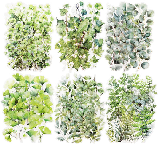 Botanical Leaf PET Stickers Set, 120PCS Transparent Plant Ephemera for Scrapbooking, Journaling, DIY Crafts, and Planner