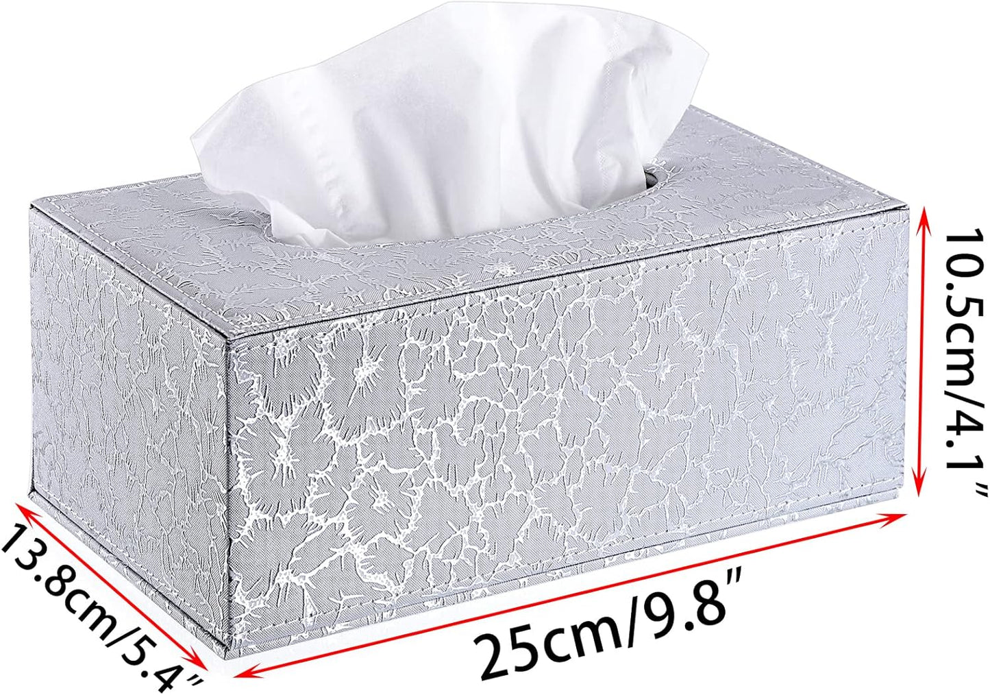 Sumnacon Rectangular Leather Tissue Box Cover - Stylish Tissue Box Holder with Magnetic Bottom, Decorative PU Tissue Box for Vanity Dresser Night Stand Table Countertop Home Office Car, Silver