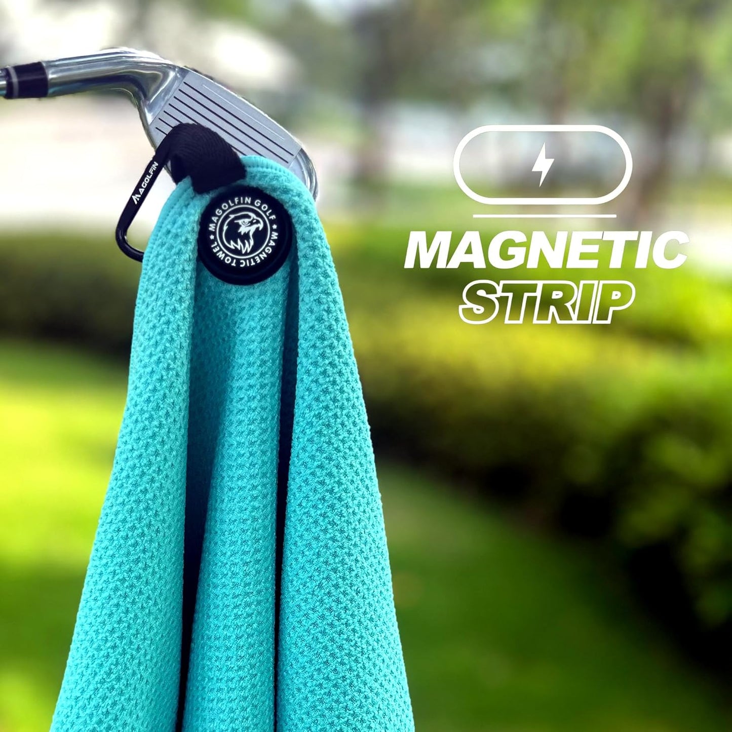 Magnetic Golf Towel with Clip, Microfiber Waffle Design - Industrial Strength Magnet for Strong Hold to Golf Bags, Carts & Clubs - Green