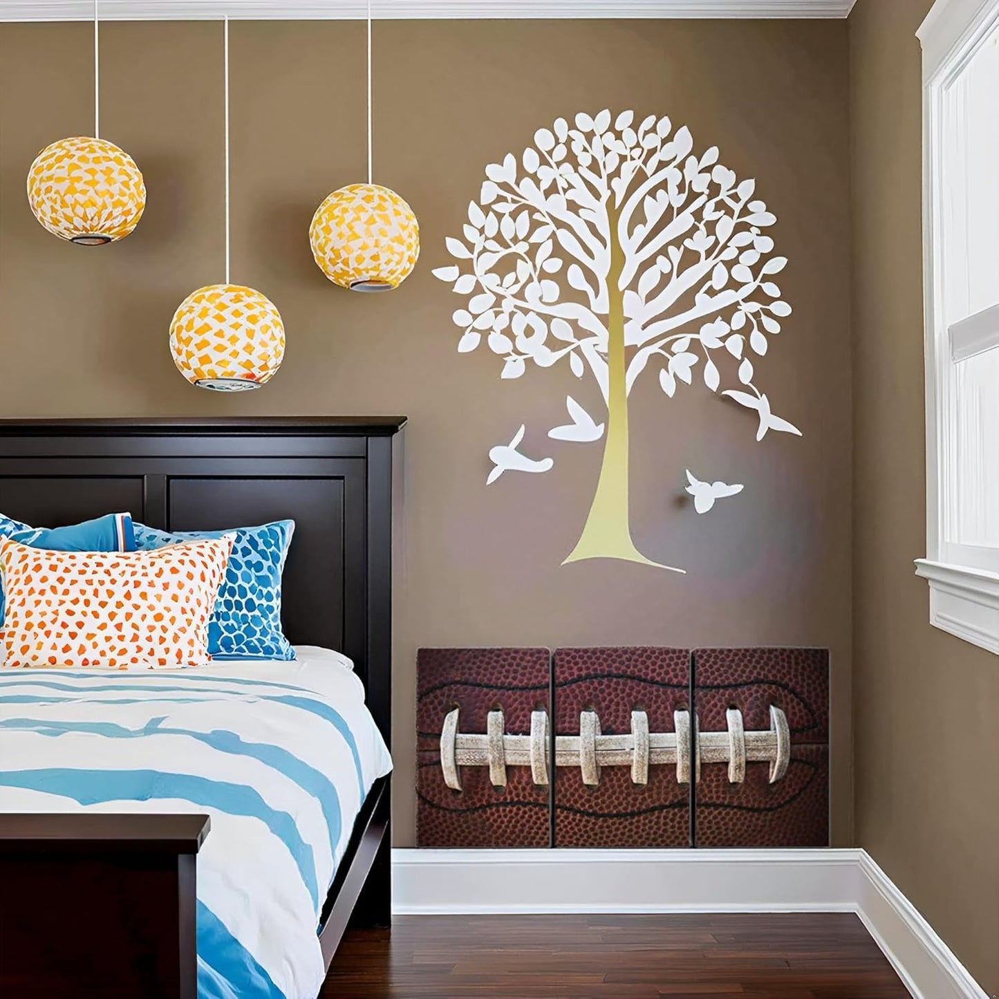 Rugby Canvas Wall Art Dorm Boy Bedroom Gym Decor Extra Large Artwork 3pcs Close up American Football Sport Theme for Nursery Kids Wall Décor Framed 16x24inch