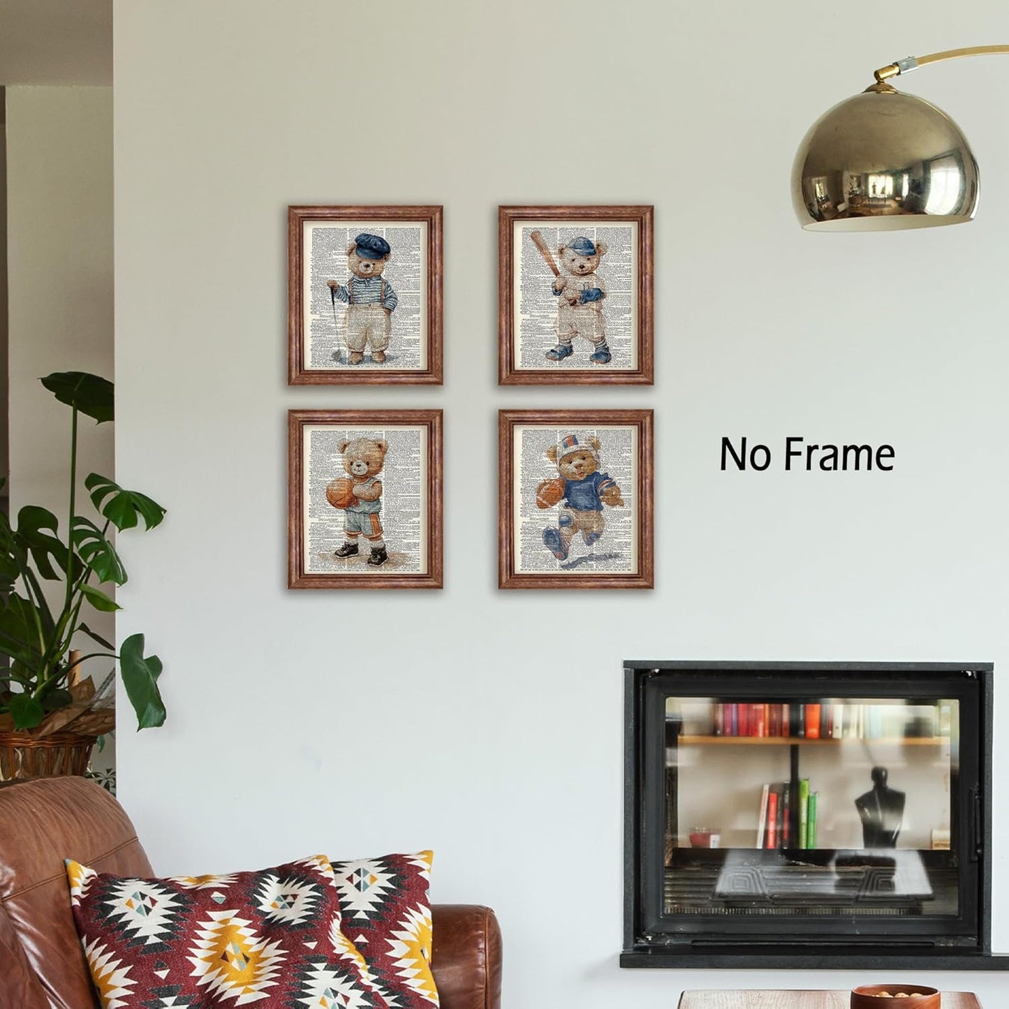 KSDUT Vintage Bear Sports Wall Decor Art Set of 4 - Retro Nursery Artwork Poster Prints Boys Room Wall Decor Kids Gifts Wall Art for Nursery Sports Room Dorm Decorations - 8"x10" Unframed