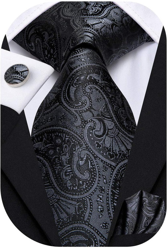 Dubulle Mens Paisley Striped Tie WOVEN Necktie for Men and Handkerchief Cufflinks Set Wedding Formal Business
