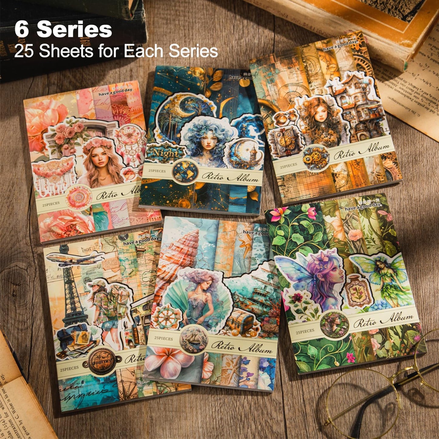 Pre-Cut Retro Stickers and Papers Set, 150 Pcs Vintage Ephemera for Scrapbooking, Journaling, DIY Crafting, and Art Supplies