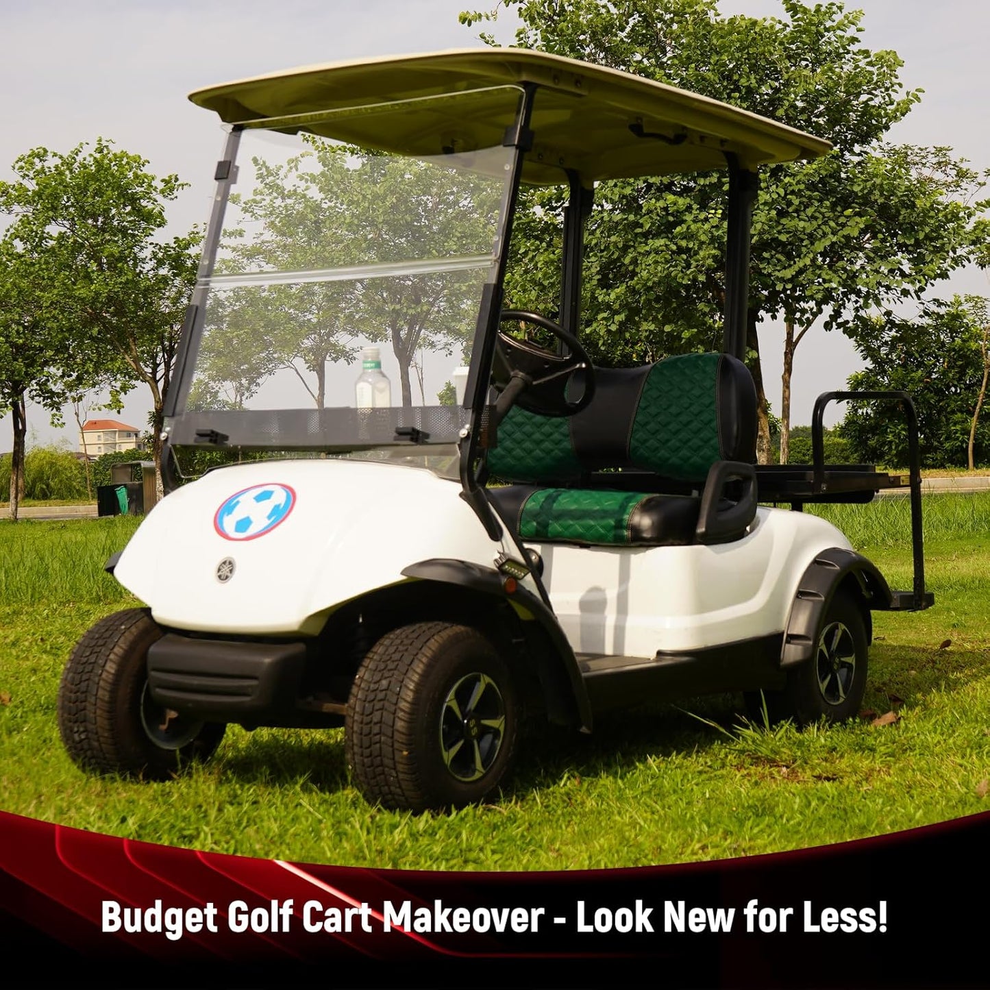 Golf Cart Front Seat Covers for Yamaha Drive 2007-2016/Drive 2 2017+ Front OEM Universal Seat Cushion, Marine Grade Vinyl Leather Seat Covers/Easy to Install-Green(2PCS)