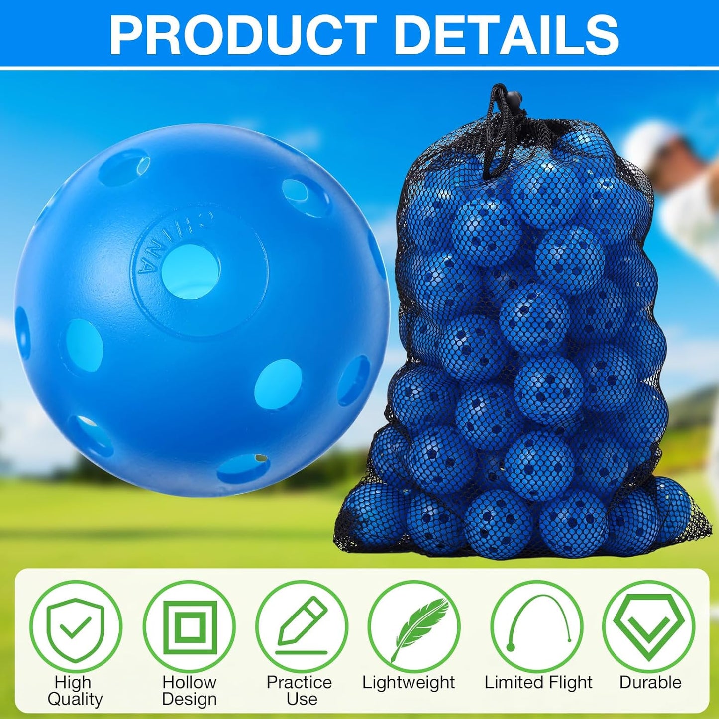 80 Pack Practice Golf Balls Limited Flight 42 mm Golf Training Airflow Hollow Plastic Ball for Women Men Indoor Outdoor Driving Range Swing Practice Home