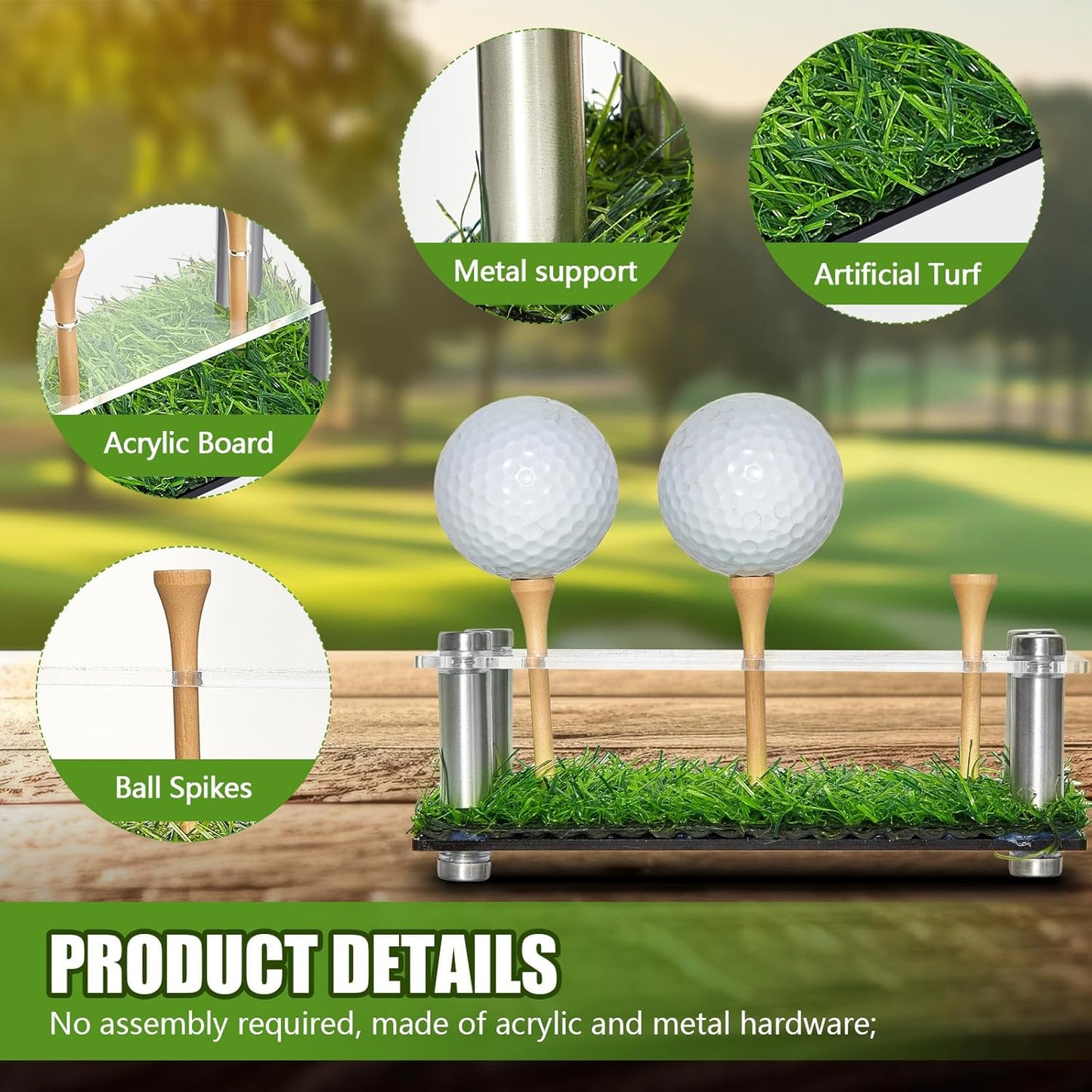 Menkxi Acrylic Metal Golf Ball Holder Display Case with Black Base and Turf Golf Ball Stand Display Box for Golf Decoration(5.91 Inch)