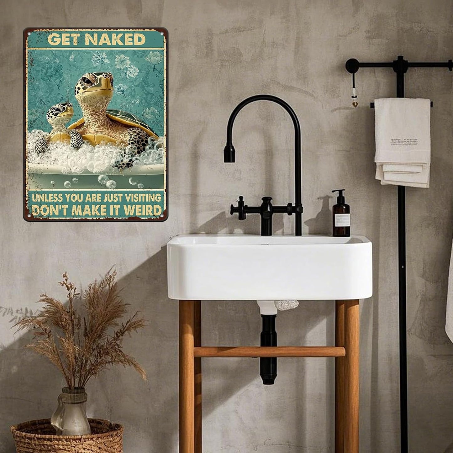 Sea Turtle Funny Bathroom Quote Metal Tin Sign Wall Decor Vintage Get Naked For Home Hotel Bathroom Sign 12x16 Inch